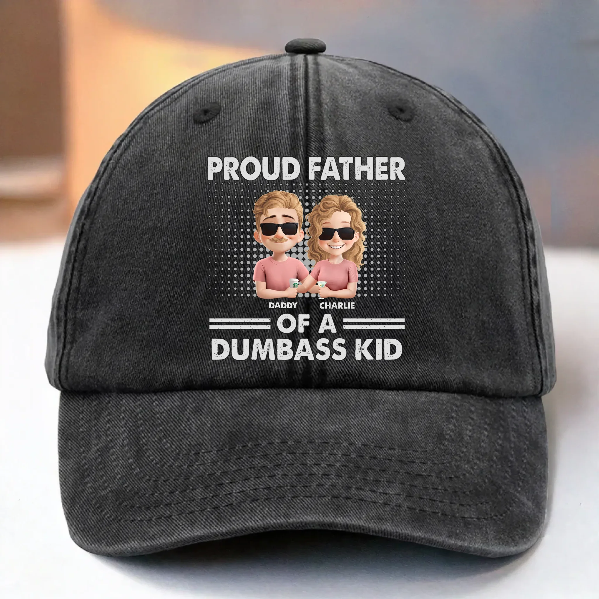 Rooted In Love, Carved In Time - Family Personalized Custom Vintage Washed Denim Baseball Cap - Father's Day, Gift For Dad - Robaser