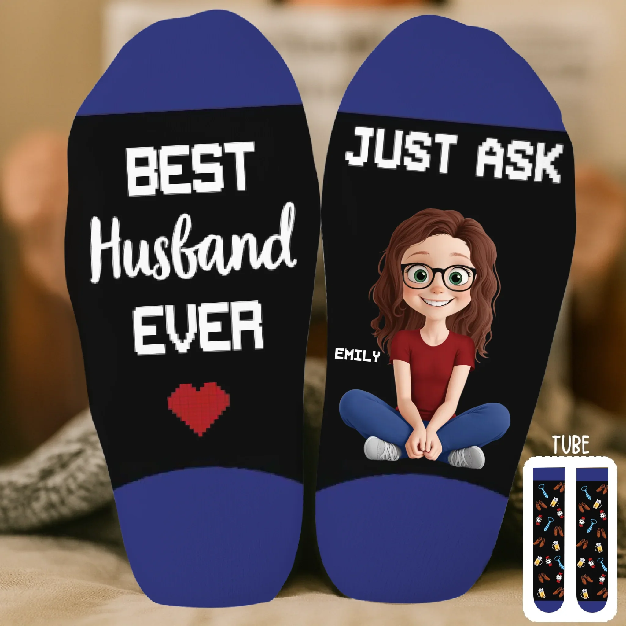 Custom Crew Socks - Personalized Anniversary Wedding Gifts For Husband And Wife, Him And Her - Wife  s Favorite Human - Robaser