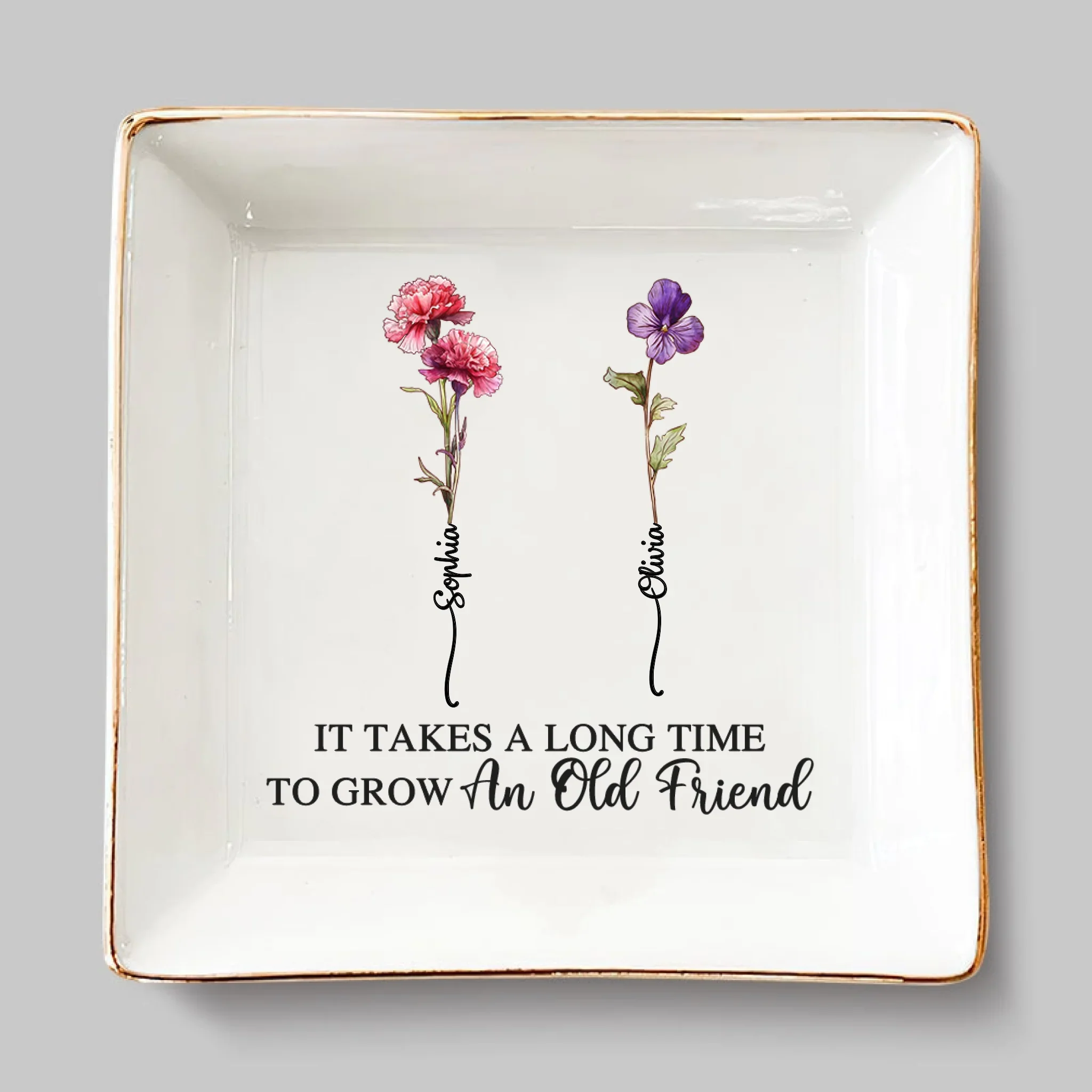 Custom Jewelry Dish - Personalized Best Friend Birthday Gifts For Women - Together We Grow, Together We Thrive - Robaser