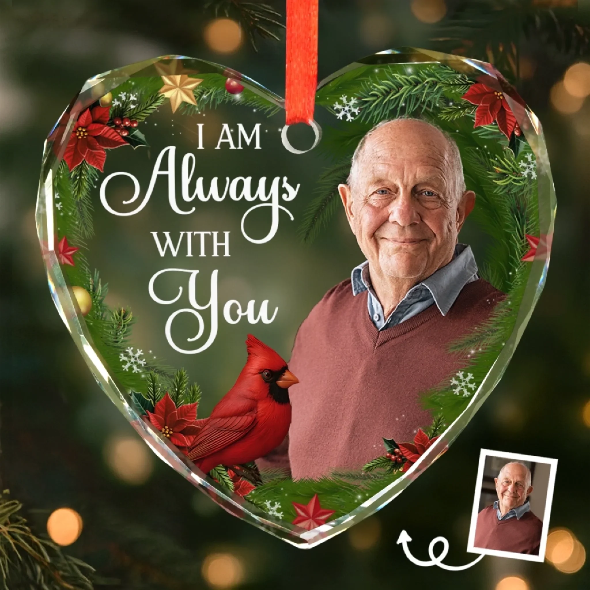 Custom Photo Heart Glass Ornament - Personalized Christmas Memorial Sympathy Gifts For Loss Of Mom, Dad - You  re Still My Guiding Star - Robaser