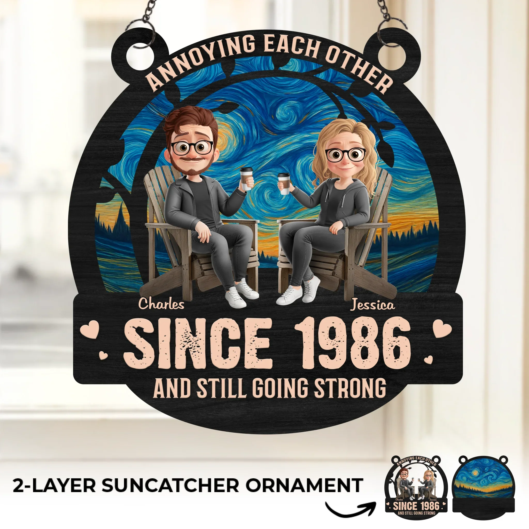 Custom Window Hanging Suncatcher Ornament - Personalized Anniversary Wedding Gifts For Husband And Wife, Him And Her - Built On Jokes, Sealed With A Kiss - Robaser