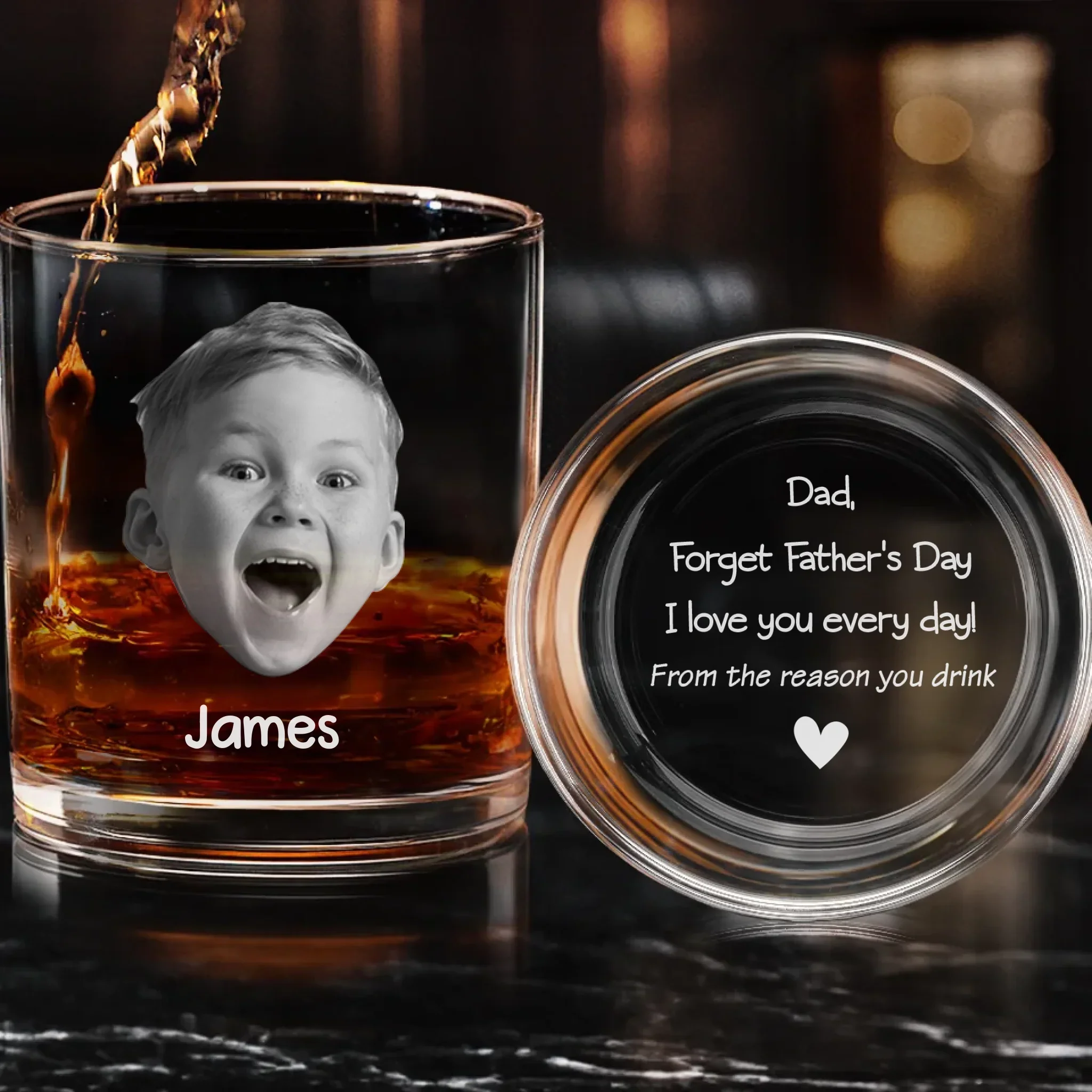 Custom Photo From Your Troublemakers - Family Personalized Custom Whiskey Glass With Bottom And Side Engraving - Father's Day, Gift For Dad, Grandpa - Robaser