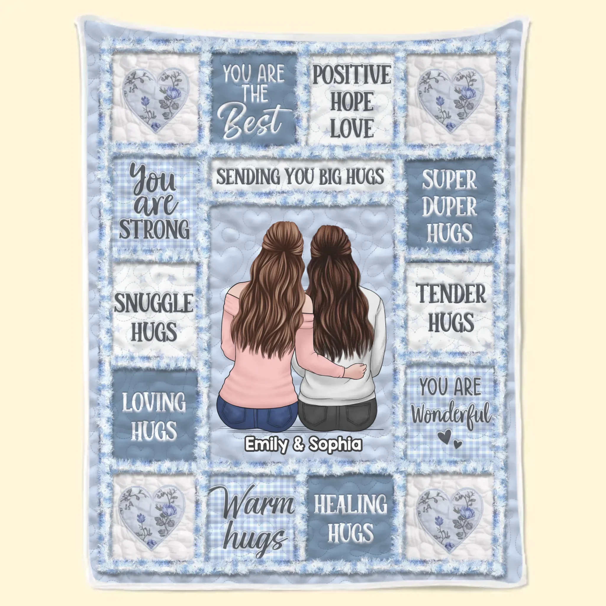 Custom Blanket - Personalized Best Friend Birthday Gifts For Women, Besties, Sisters, BFF - Heart to Heart Besties - Robaser