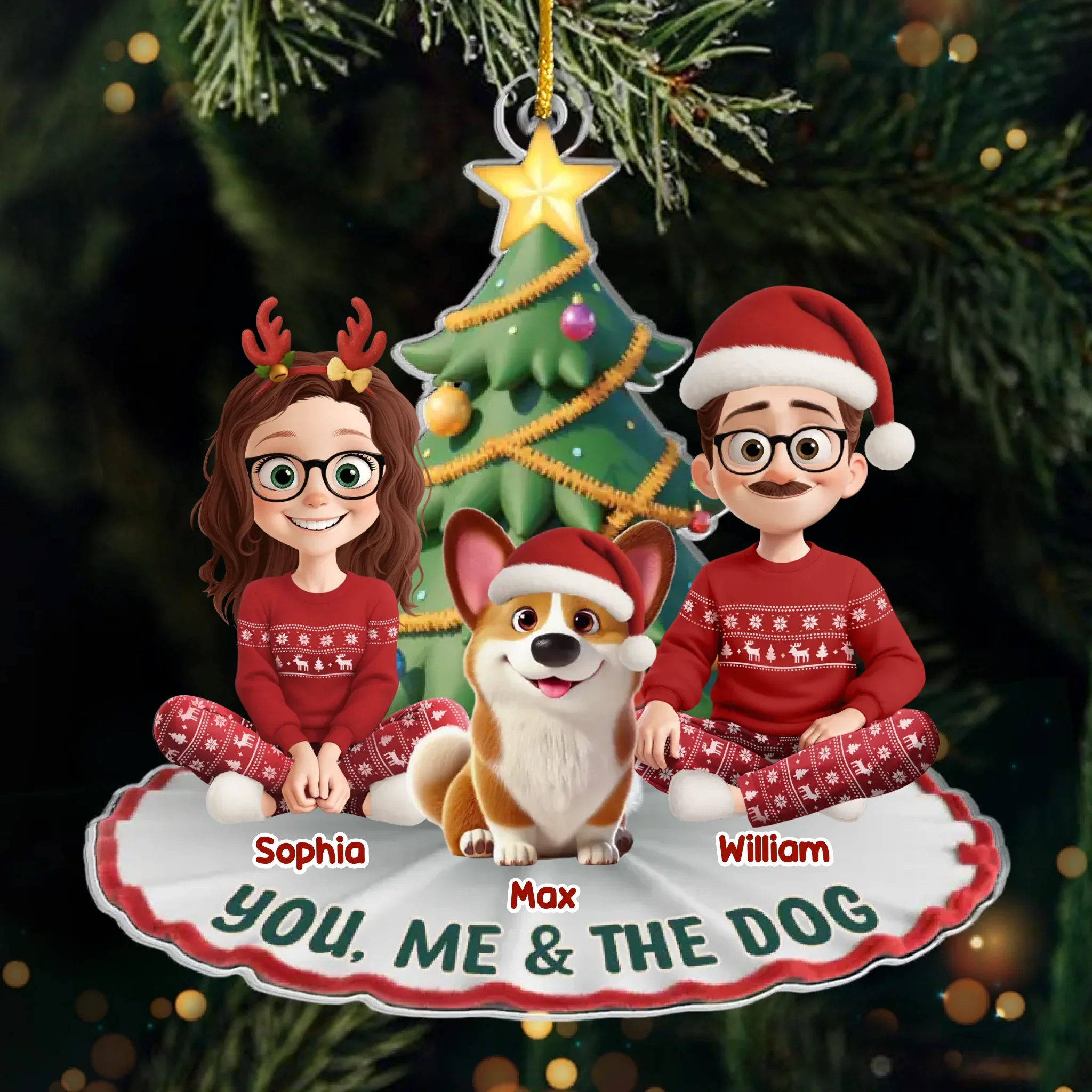 Custom Acrylic Ornament - Personalized Anniversary Christmas Wedding Gifts For Husband And Wife, Dog Dad And Mom - The Pawfect Trio - Robaser