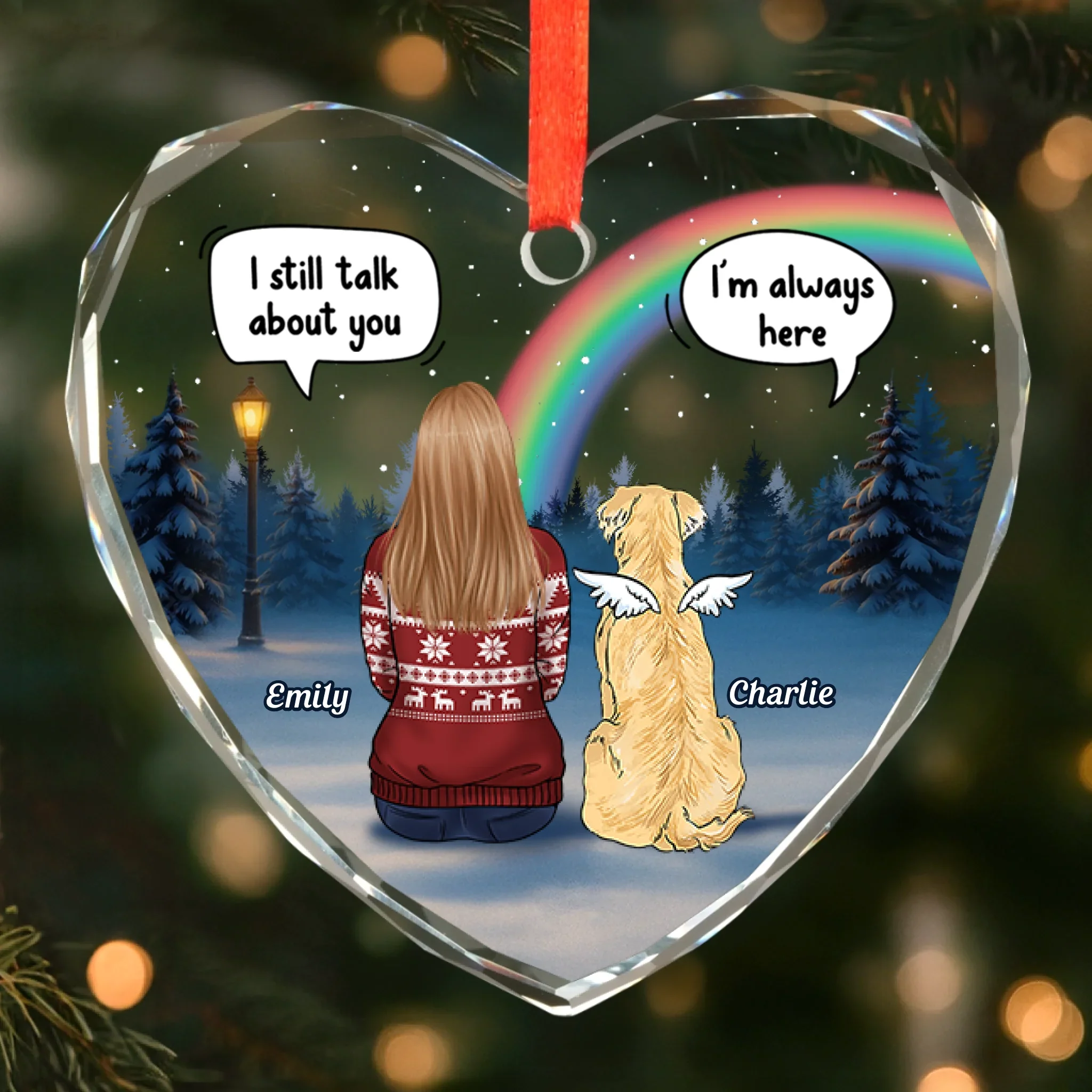 Custom Heart Glass Ornament -  Personalized Pet Christmas Memorial Sympathy Gifts For Dogs, Cats - Still With Me - Robaser