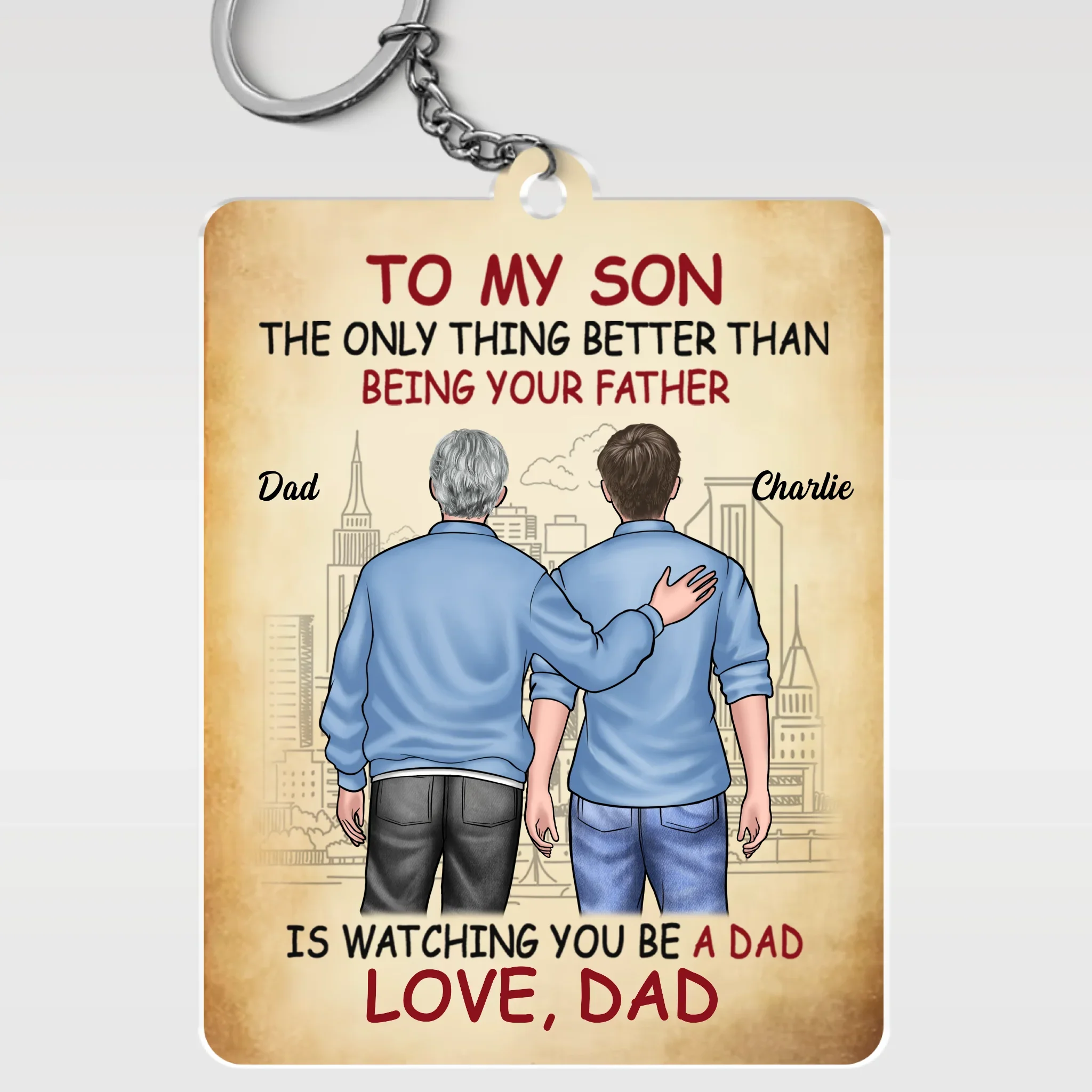 Proud To Be Your Parents, Even Prouder Watching You Be A Dad - Family Personalized Custom Shaped Acrylic Keychain - Father's Day, Gift For Son - Robaser