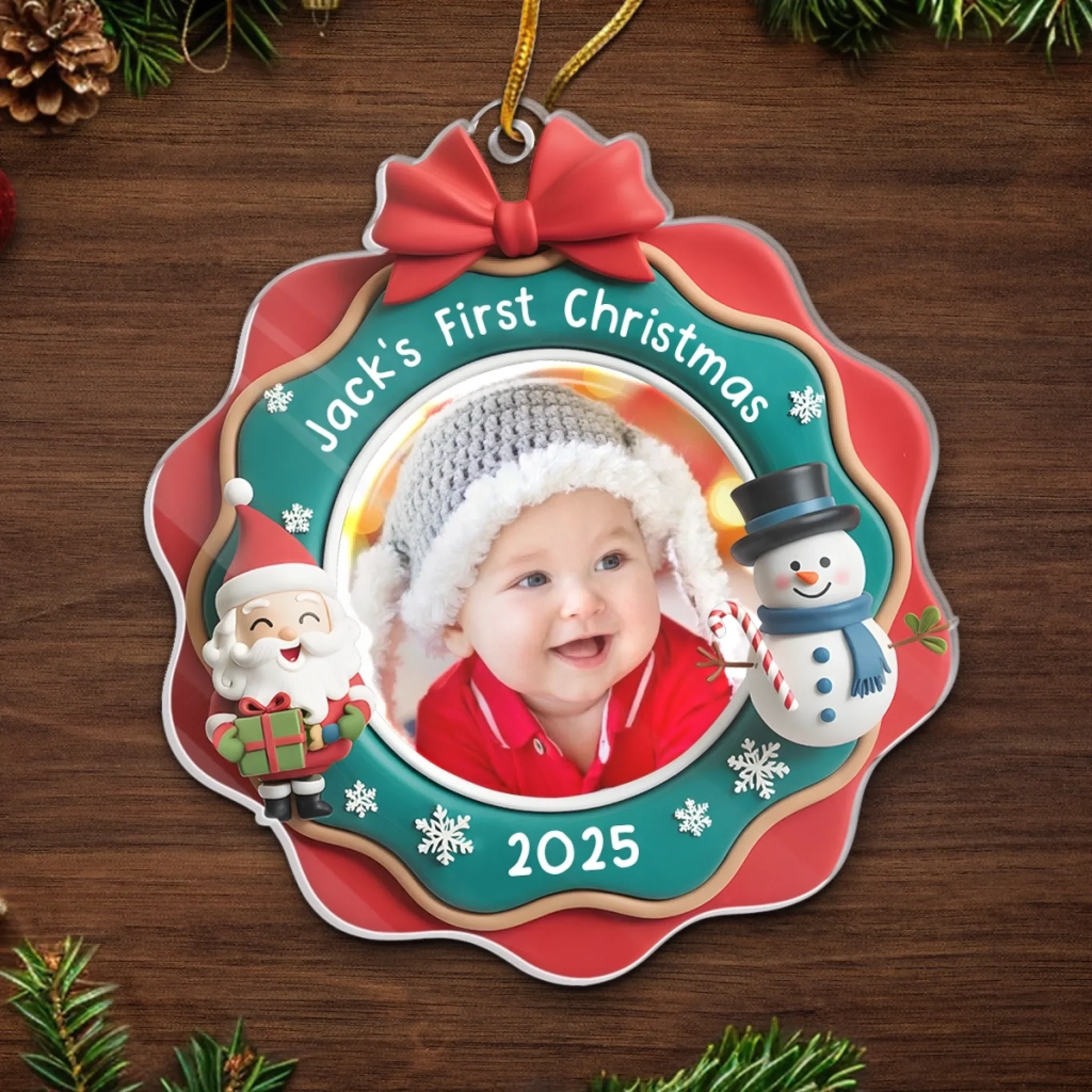 Custom Photo Acrylic Ornament - Personalized Christmas Baby Shower, Gender Reveal Gifts For New Moms, New Dads, New Parents - Jingle All The Way, Baby Style - Robaser