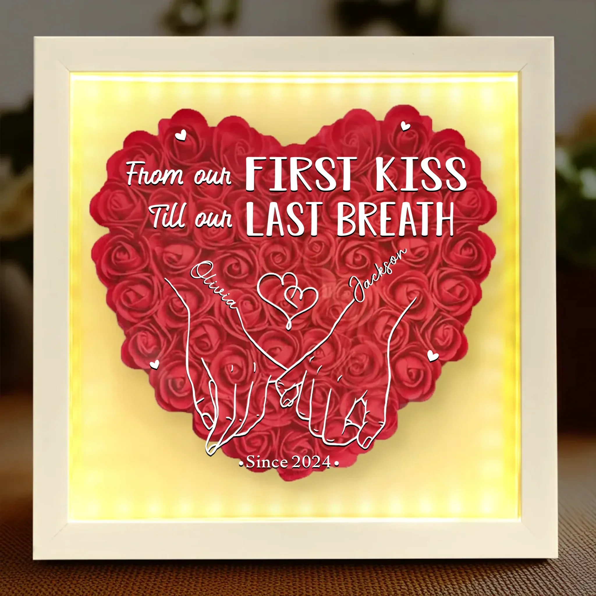 Wrapped In Your Love - Couple Personalized Custom Flower Shadow Box With LED - Gift For Husband Wife, Anniversary - Robaser