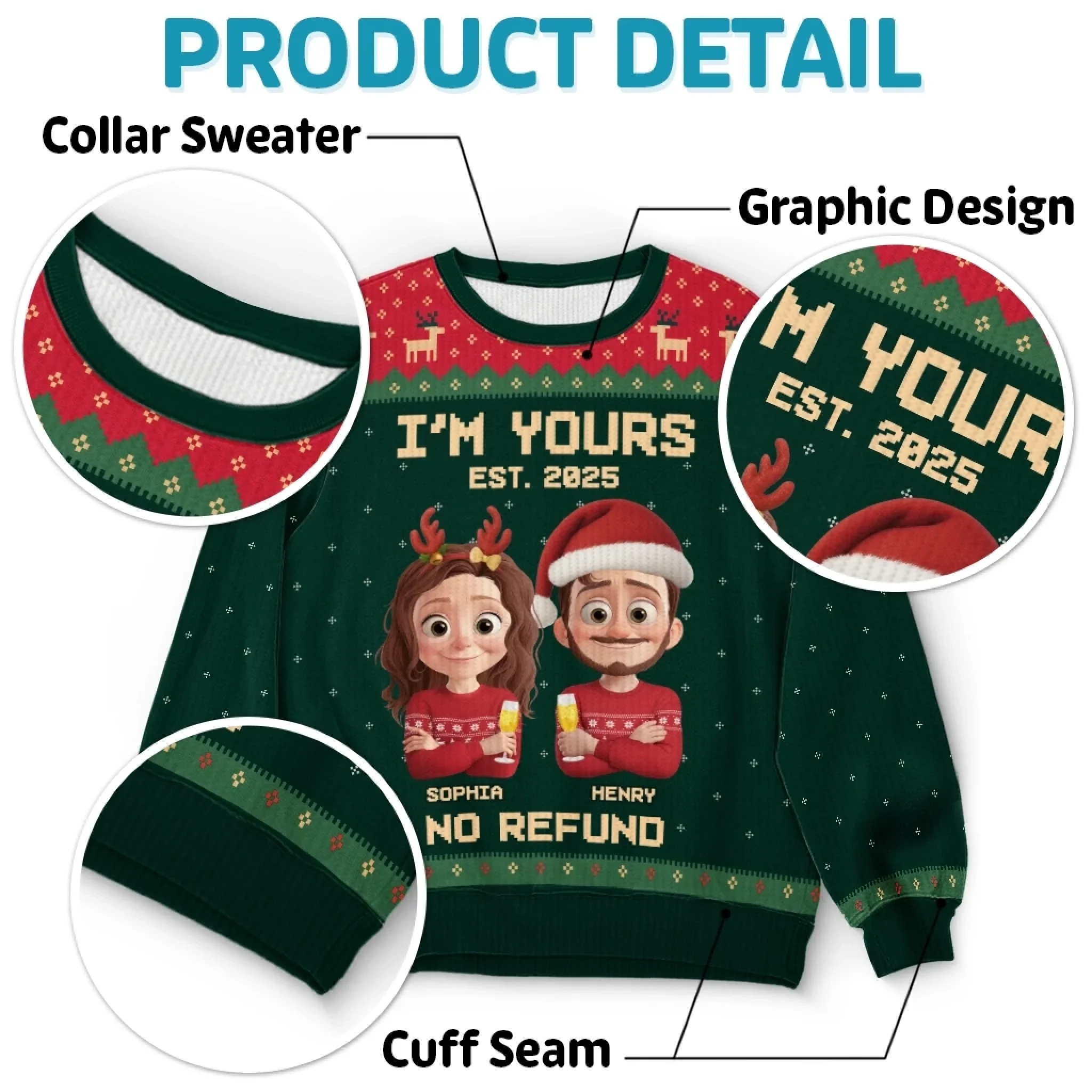 Custom Unisex Ugly Sweatshirt - Personalized Anniversary Christmas Wedding Gifts For Husband And Wife, Him And Her - Forever Festive, Forever Us - Robaser