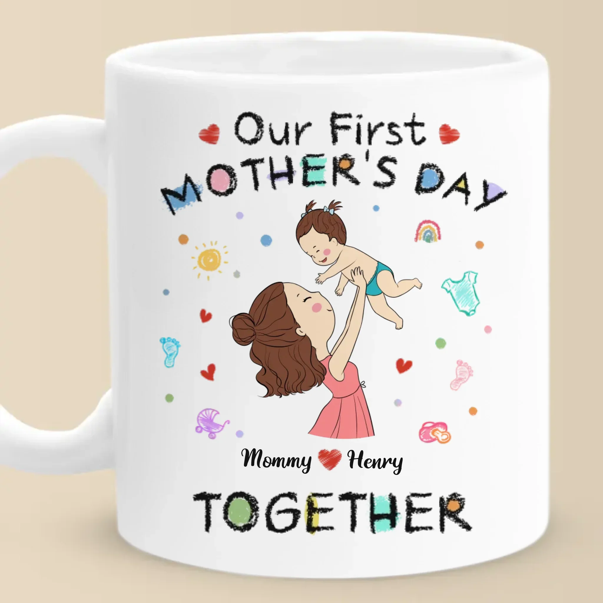 The Beginning Of A Beautiful Bond - Family Personalized Custom Mug - Mother's Day, Baby Shower Gift, Gift For First Mom - Robaser