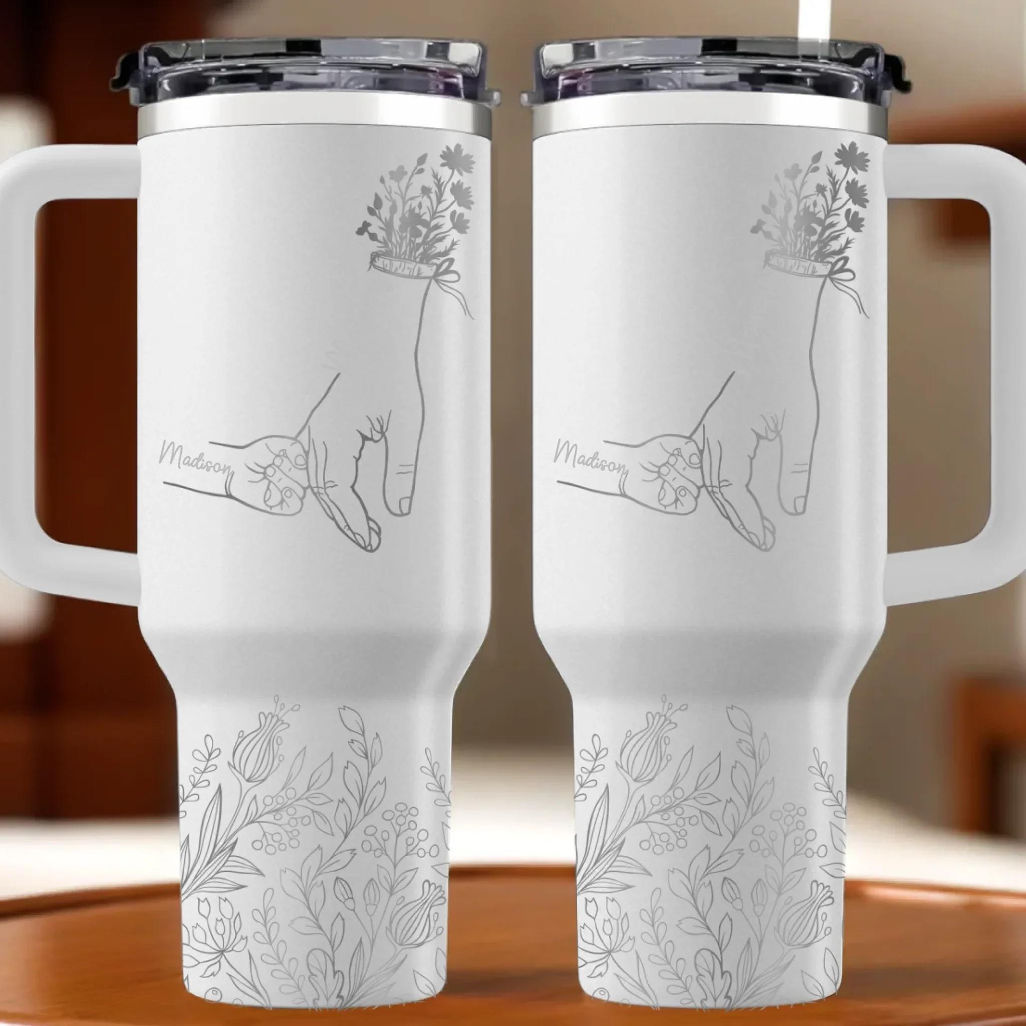 The Hands That Raised Us, The Love That Guides Us - Family Personalized Custom Engraved 40oz Tumbler With Handle - Mother's Day, Gift For Mom, Grandma - Robaser