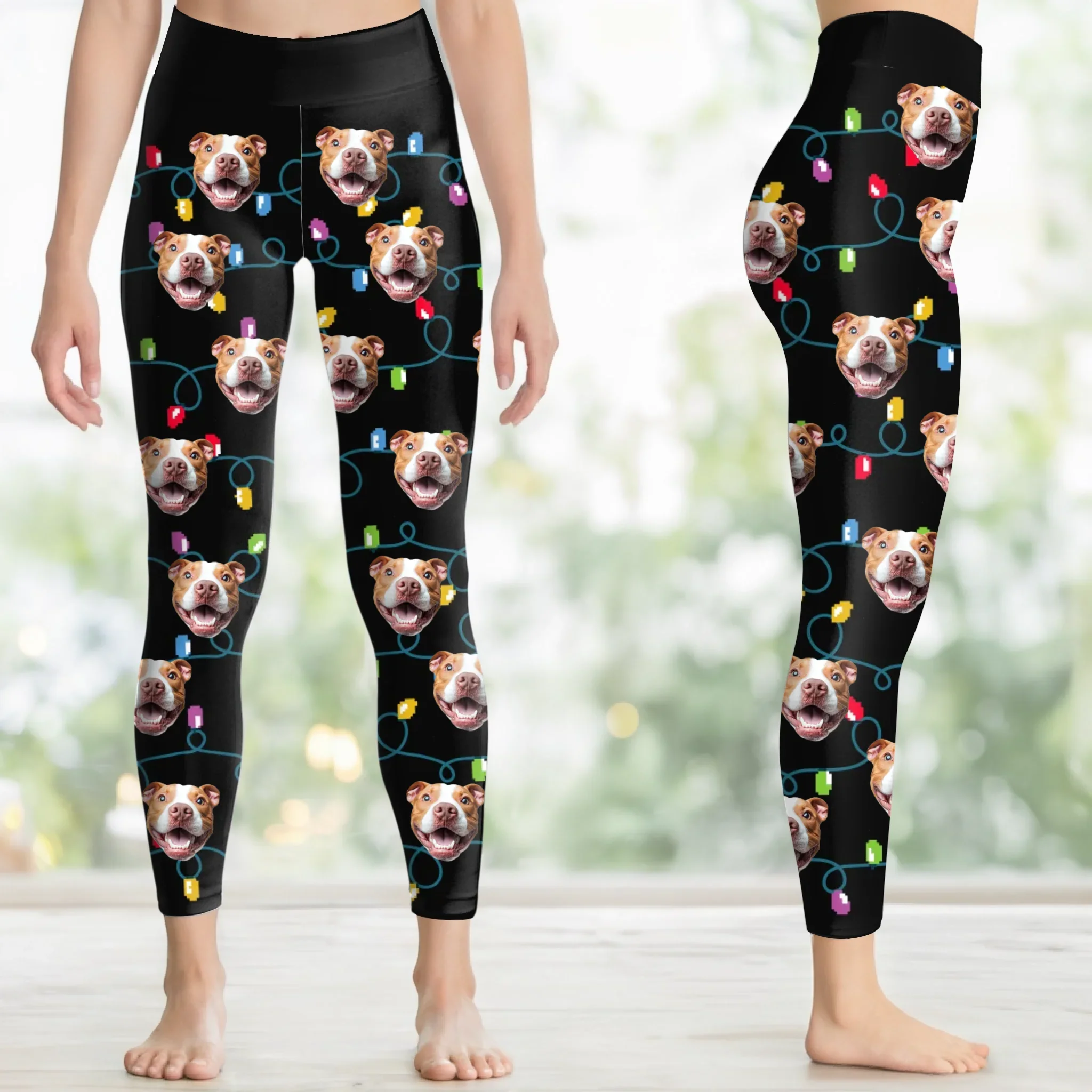 Custom Photo Women Leggings - Personalized  Christmas Birthday Gifts For Dog Cat Lovers, Dog Dad And Mom, Cat Owners - Festive Fur Baby Glow - Robaser