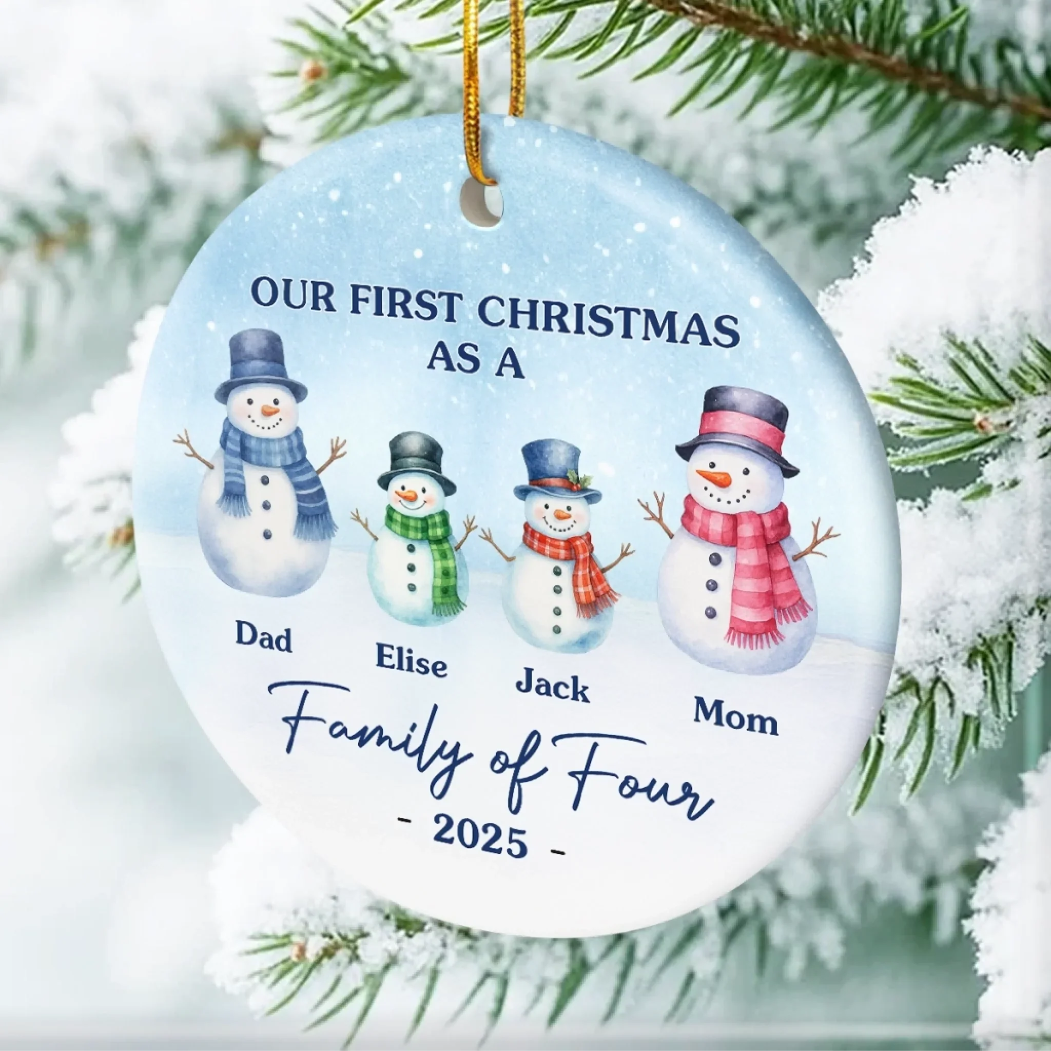 Custom Ceramic Ornament - Personalized Christmas Birthday Gifts For Mom, Dad, Kids - Our Frosty Family - Robaser