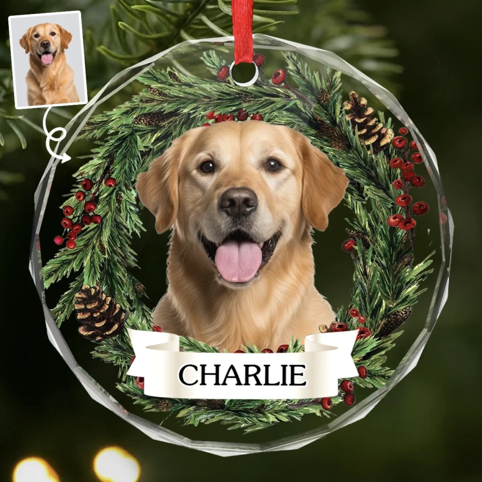Custom Photo Circle Glass Ornament - Personalized Pet Christmas Memorial Sympathy Gifts For Dogs, Cats - Forever Loved Never Forgotten - Robaser