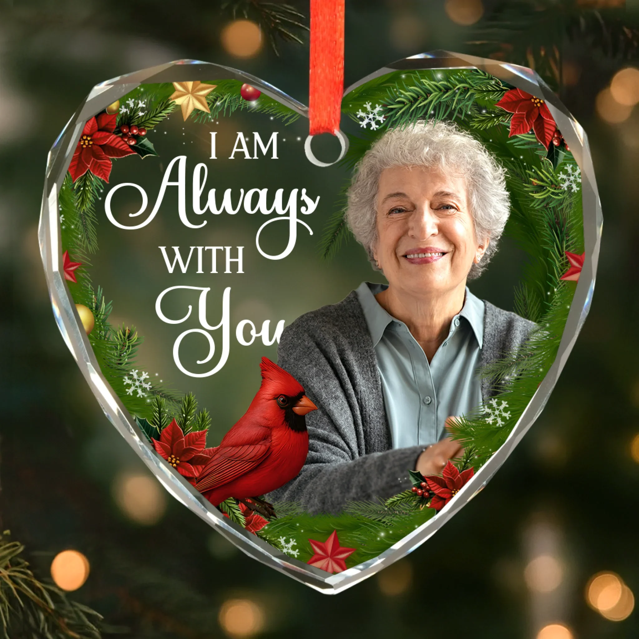 Custom Photo Heart Glass Ornament - Personalized Christmas Memorial Sympathy Gifts For Loss Of Mom, Dad - You  re Still My Guiding Star - Robaser