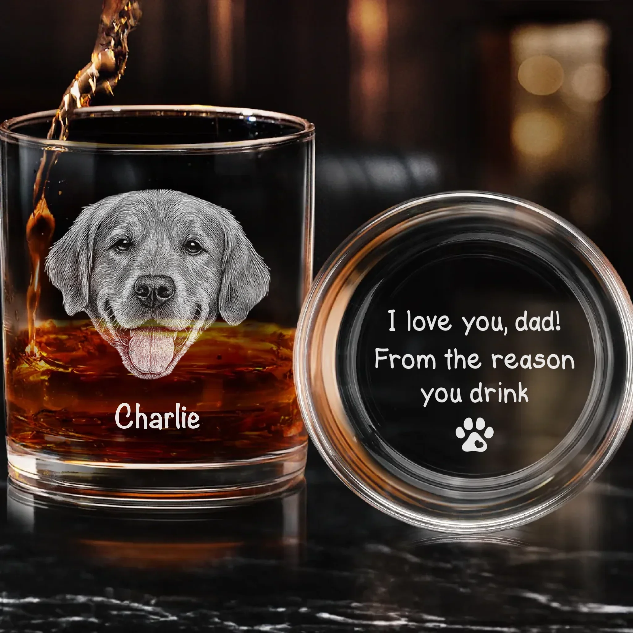 Custom Photo You're Pawsitively The Best, Dad - Dog & Cat Personalized Custom Whiskey Glass With Bottom And Side Engraving - Father's Day,  Gift For Dad, Pet Owners, Pet Lovers - Robaser