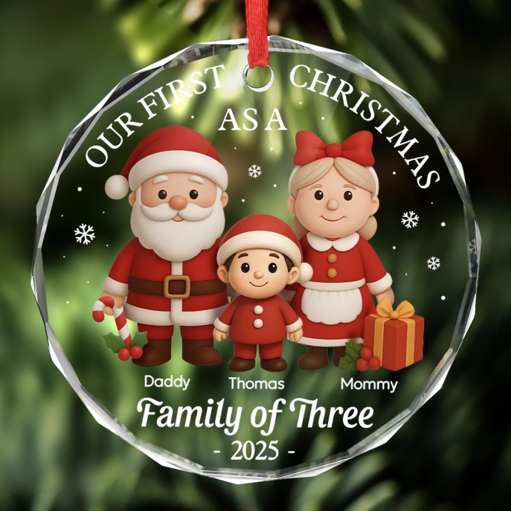 Custom Circle Glass Ornament - Personalized Christmas Birthday Gifts For Mom, Dad, Kids - The Joy of Our First Christmas - Robaser