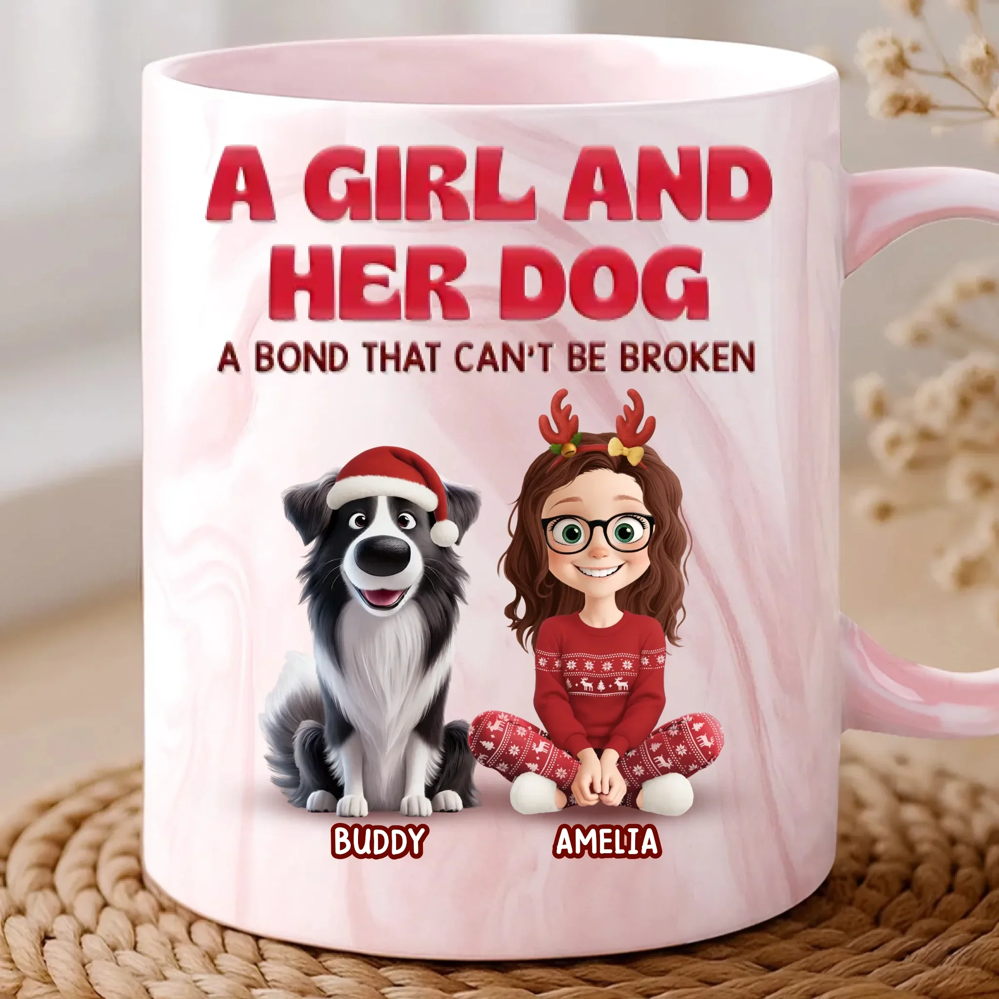 Custom 11oz Pink Marble Mug - Personalized Christmas Birthday Gifts For Dog Lovers, Dog Dad And Mom - Just A Girl And Her Chaos Coordinator - Robaser