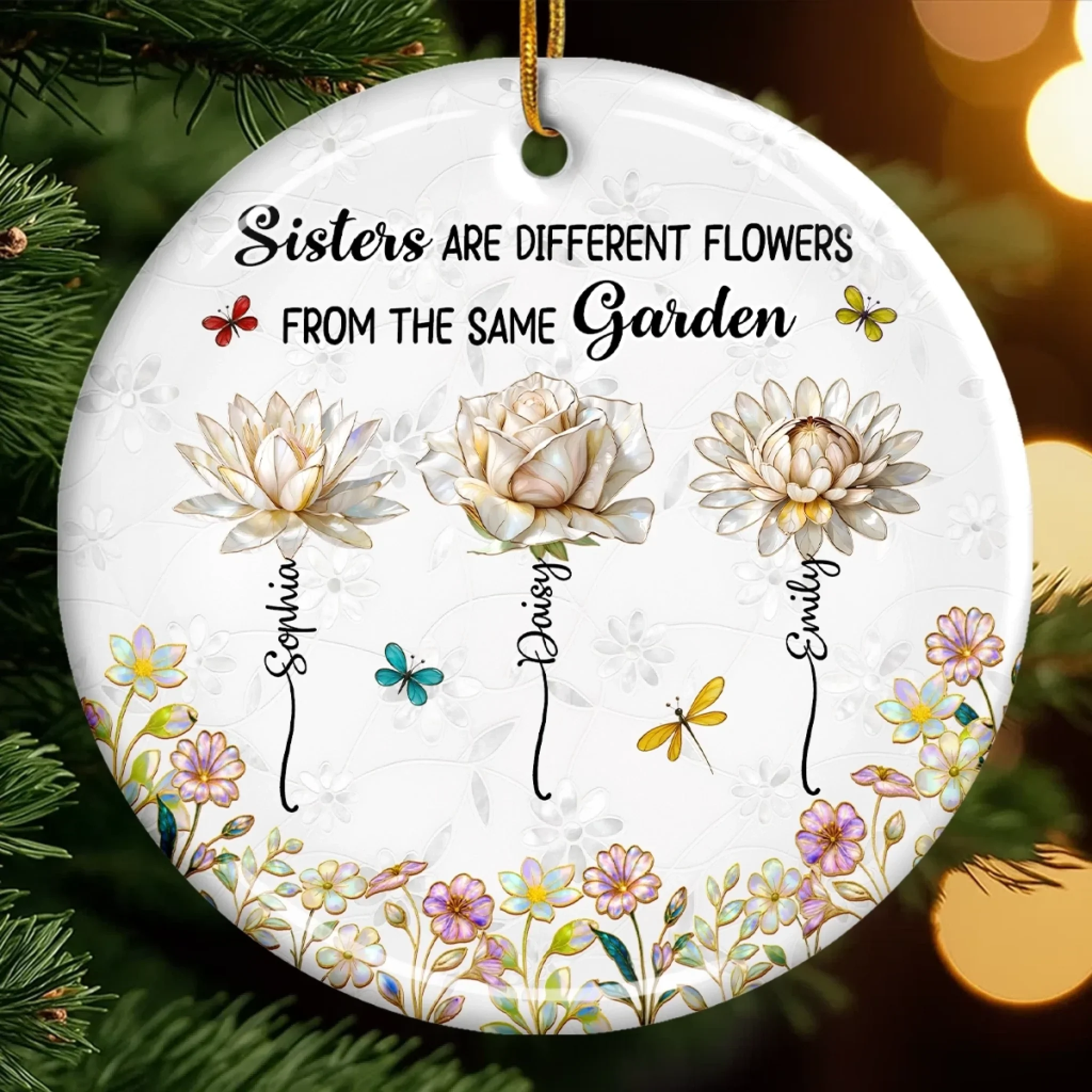 Custom Ceramic Ornament - Personalized Best Friend Christmas Birthday Gifts For Women, Besties, Sisters, BFF - Bestie Bonds Bloom In Every Season - Robaser