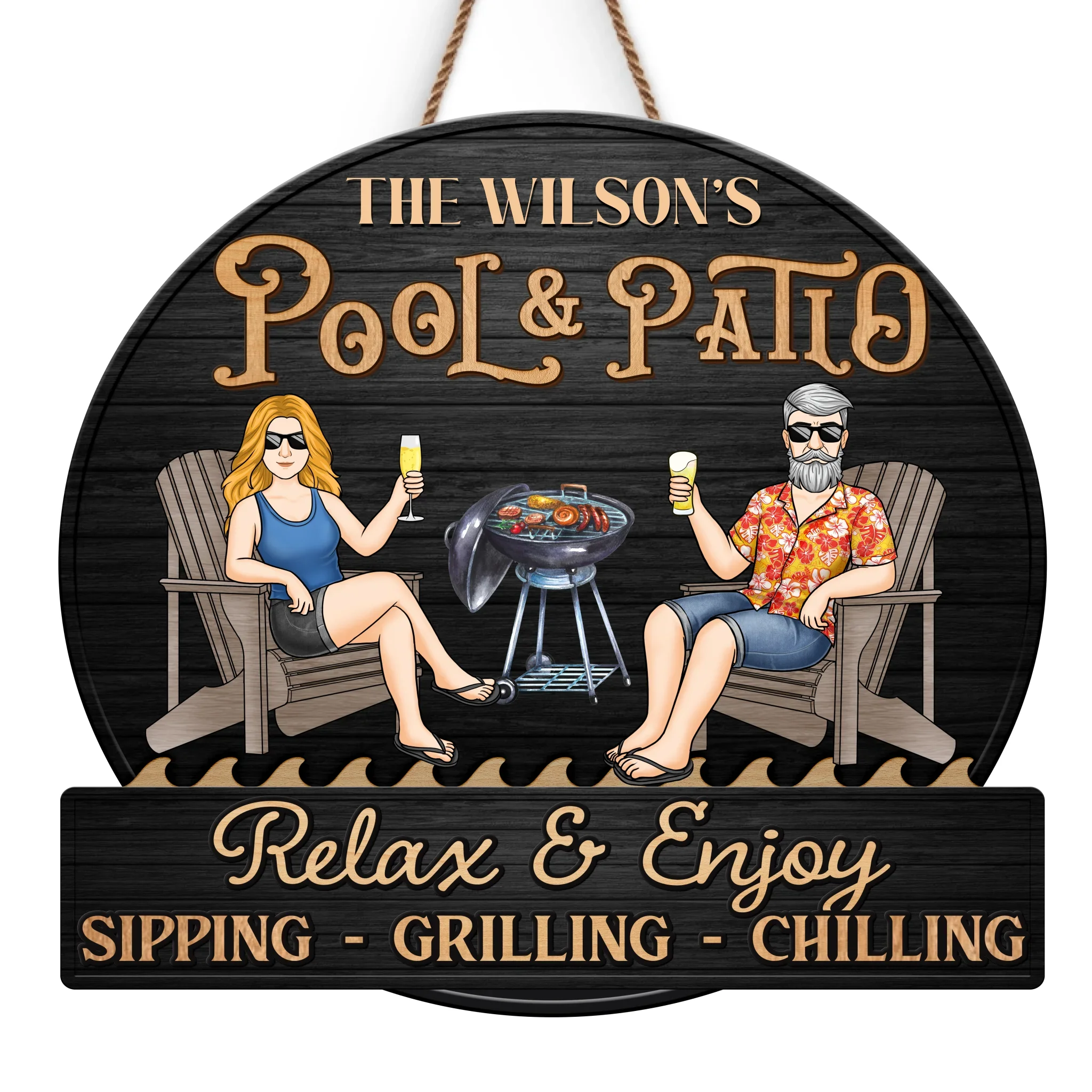 Custom Home Decor Wood Sign - Personalized Anniversary Wedding Gifts For Husband And Wife, Him And Her - Just A Couple, Pool & Patio Sipping Chilling - Robaser