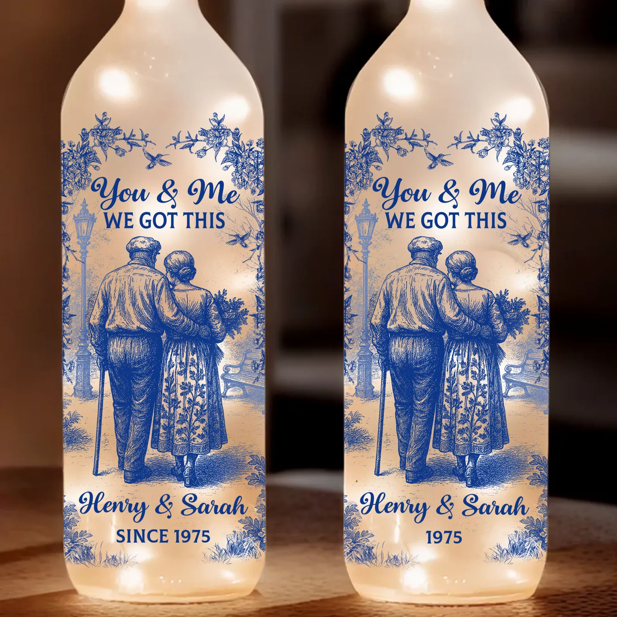 Custom Bottle Lamp - Personalized Anniversary Wedding Gifts For Husband And Wife, Him And Her - Love From First Kiss To Forever - Robaser