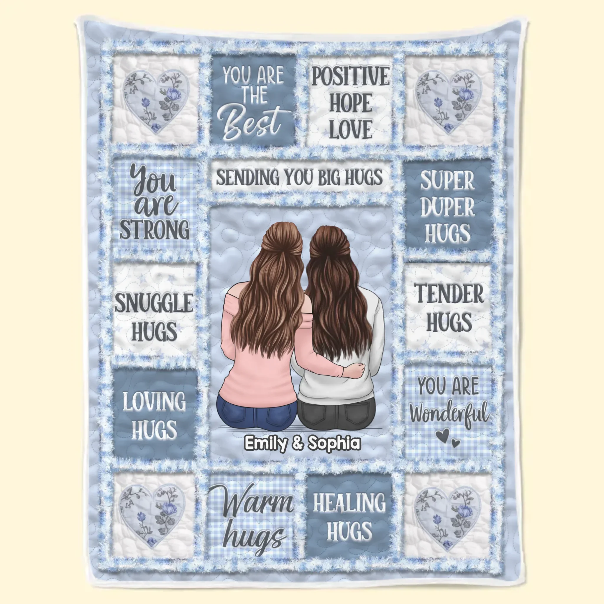 Custom Blanket - Personalized Best Friend Birthday Gifts For Women, Besties, Sisters, BFF - Heart to Heart Besties - Robaser