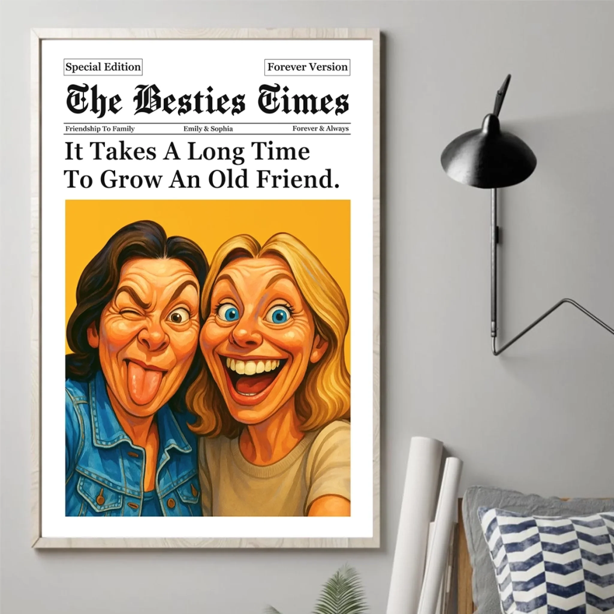 Custom Photo Funny Caricature Vertical Poster - Personalized Best Friend Birthday Gifts For Women - The Besties Time - Robaser