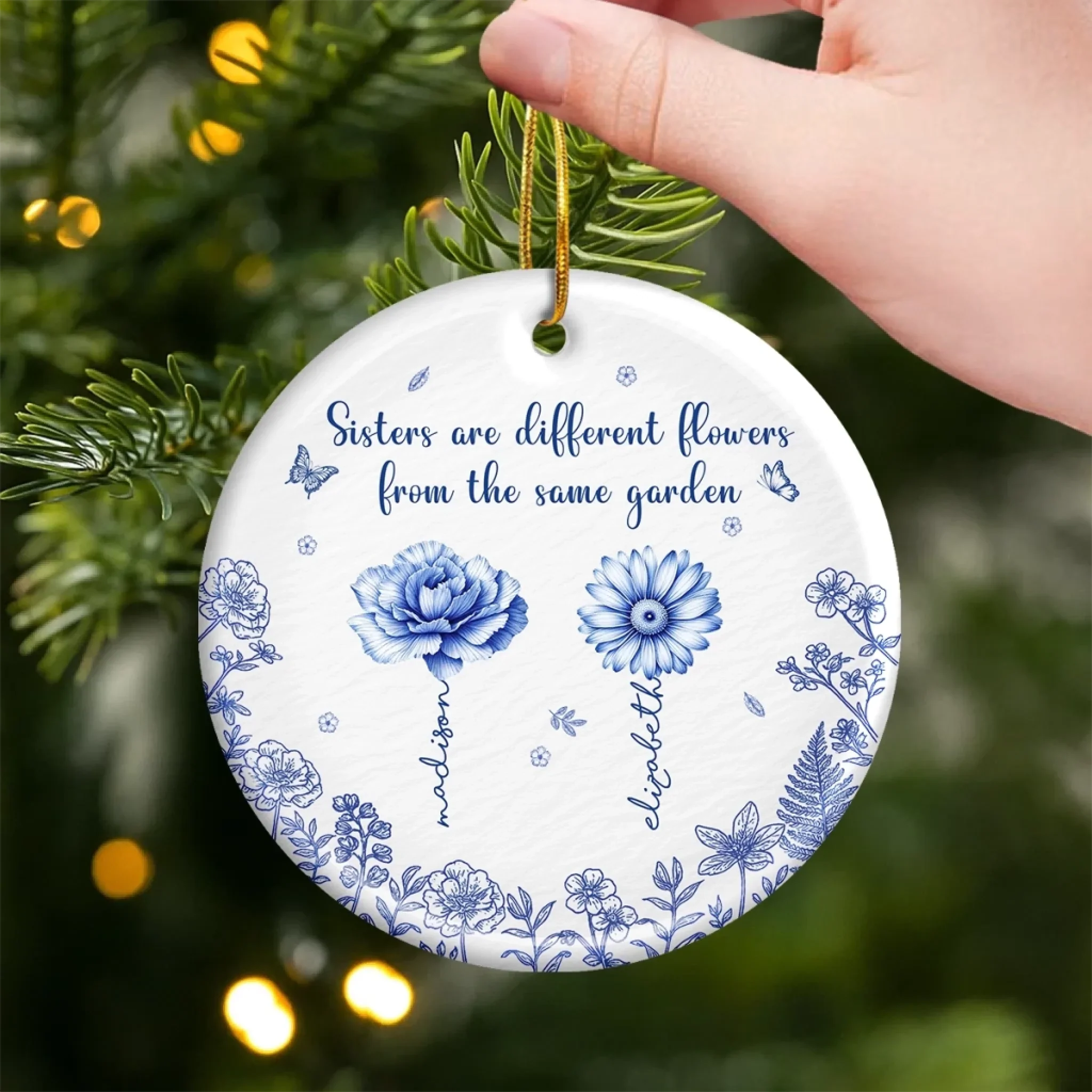 Custom Ceramic Ornament - Personalized Best Friend Christmas Birthday Gifts For Women, Besties, Sisters, BFF - Sisters Bloom From the Same Roots - Robaser