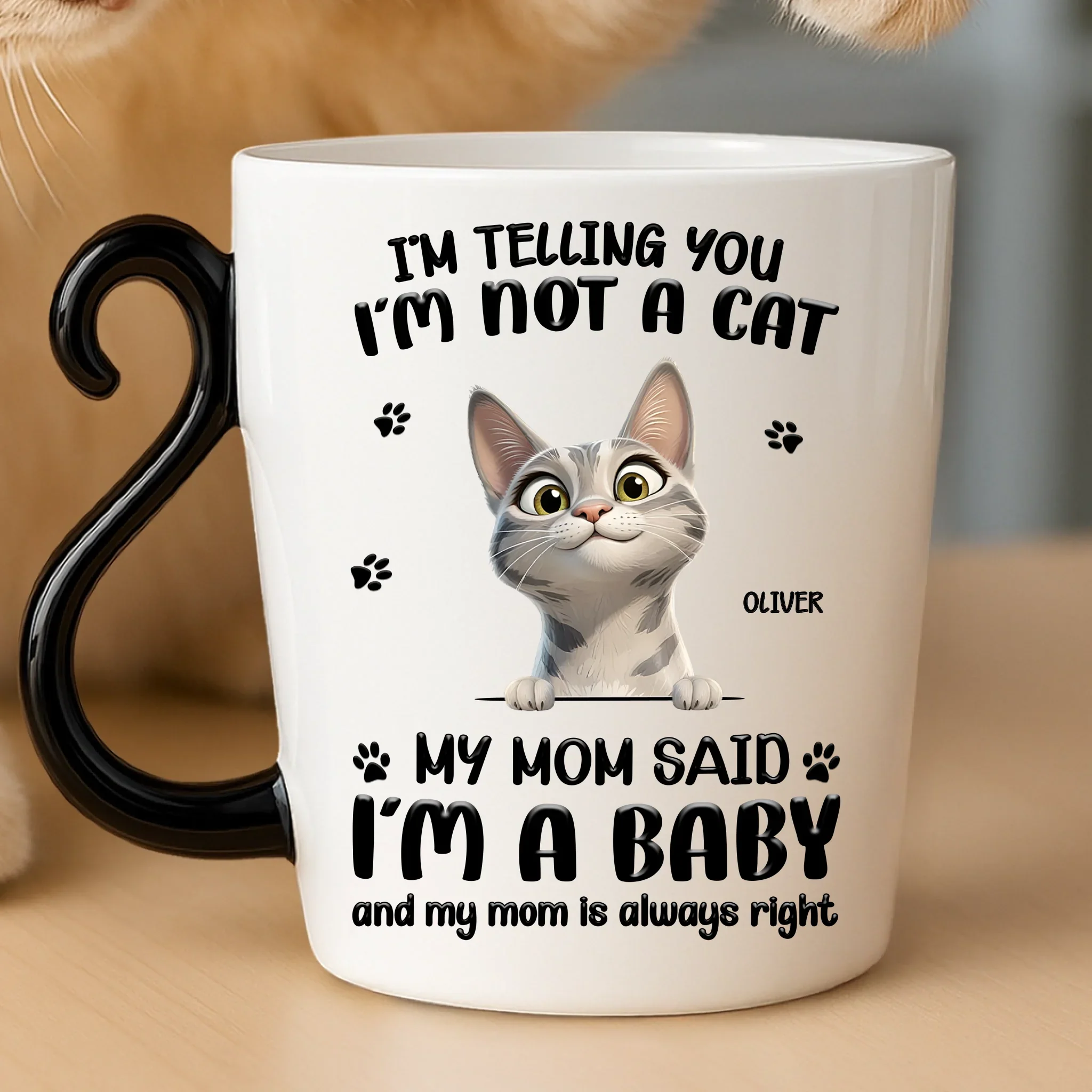Custom 12oz Cat Handle Ceramic Mug - Personalized Birthday Gifts For Cat Lovers, Cat Mom And Dad - World  s Tiniest Fur Baby - Robaser