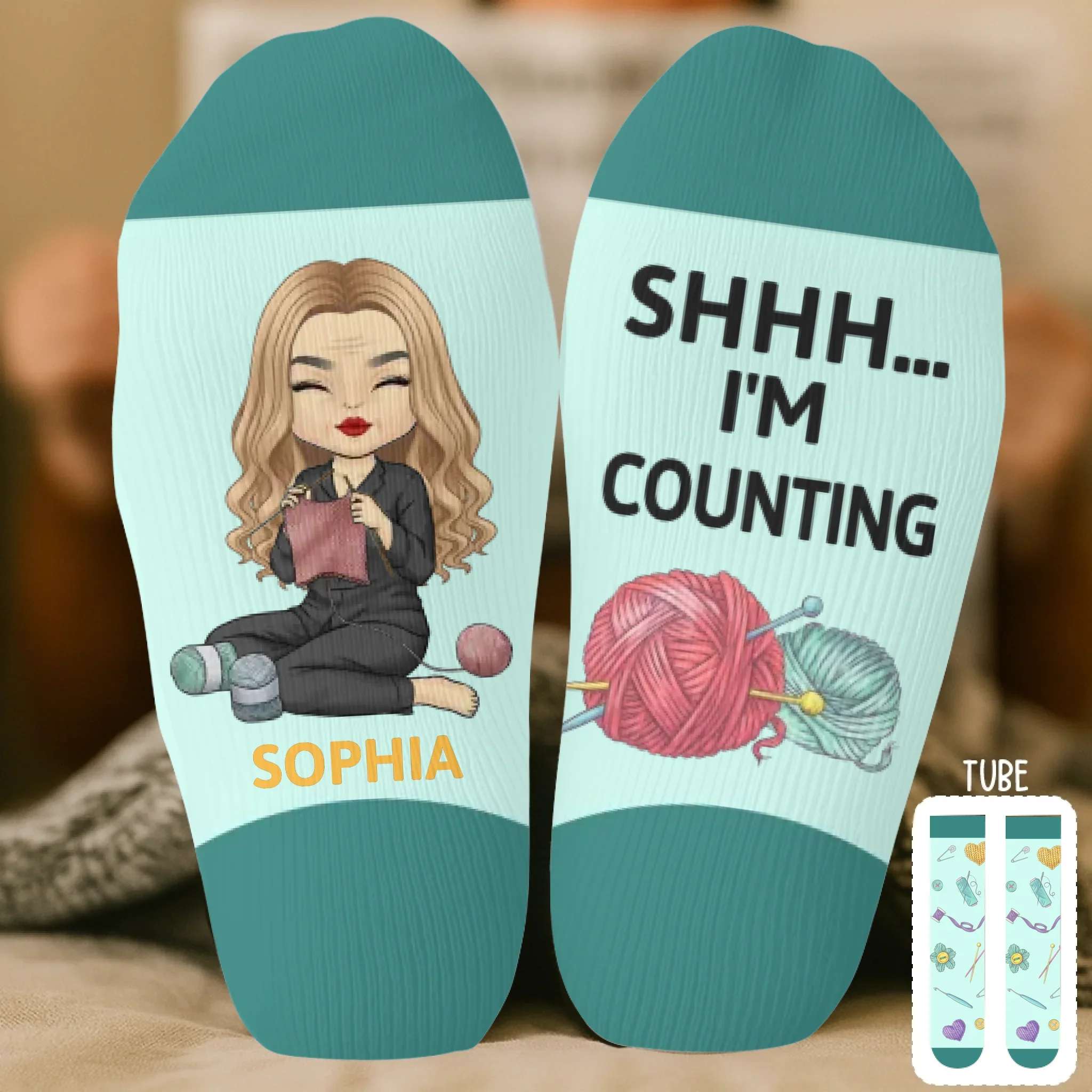 Custom Yarn Crew Socks - Personalized Birthday Gifts For Crochet Knitting Lovers, Crocheters, Knitters - Hooked On Crochet - Robaser