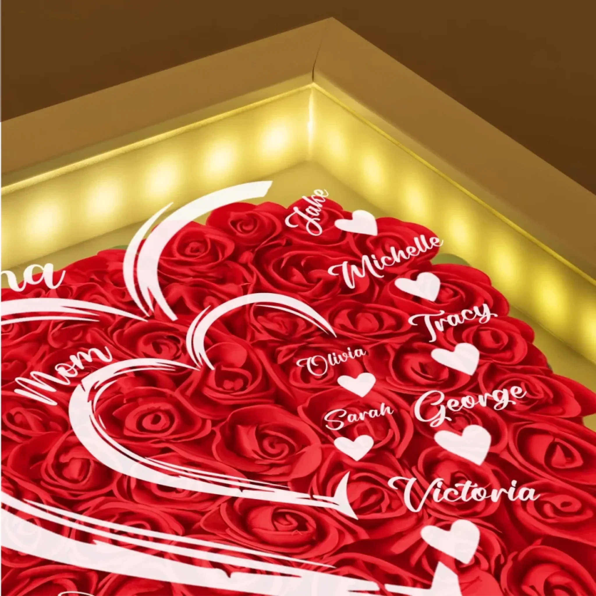 Love In Full Bloom - Family Personalized Custom Flower Shadow Box with LED - Mother's Day, Gift For Mom, Grandma - Robaser
