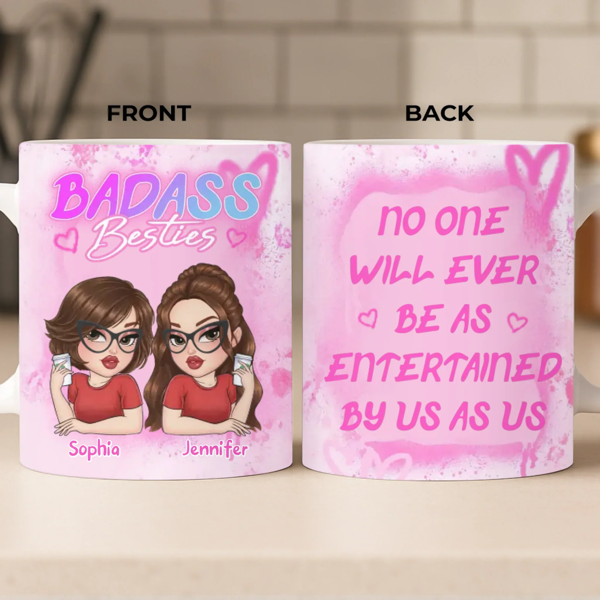 Custom Mug - Personalized Best Friend Birthday Gifts For Women, Besties, Sisters, BFF - Heart Talks Only - Robaser