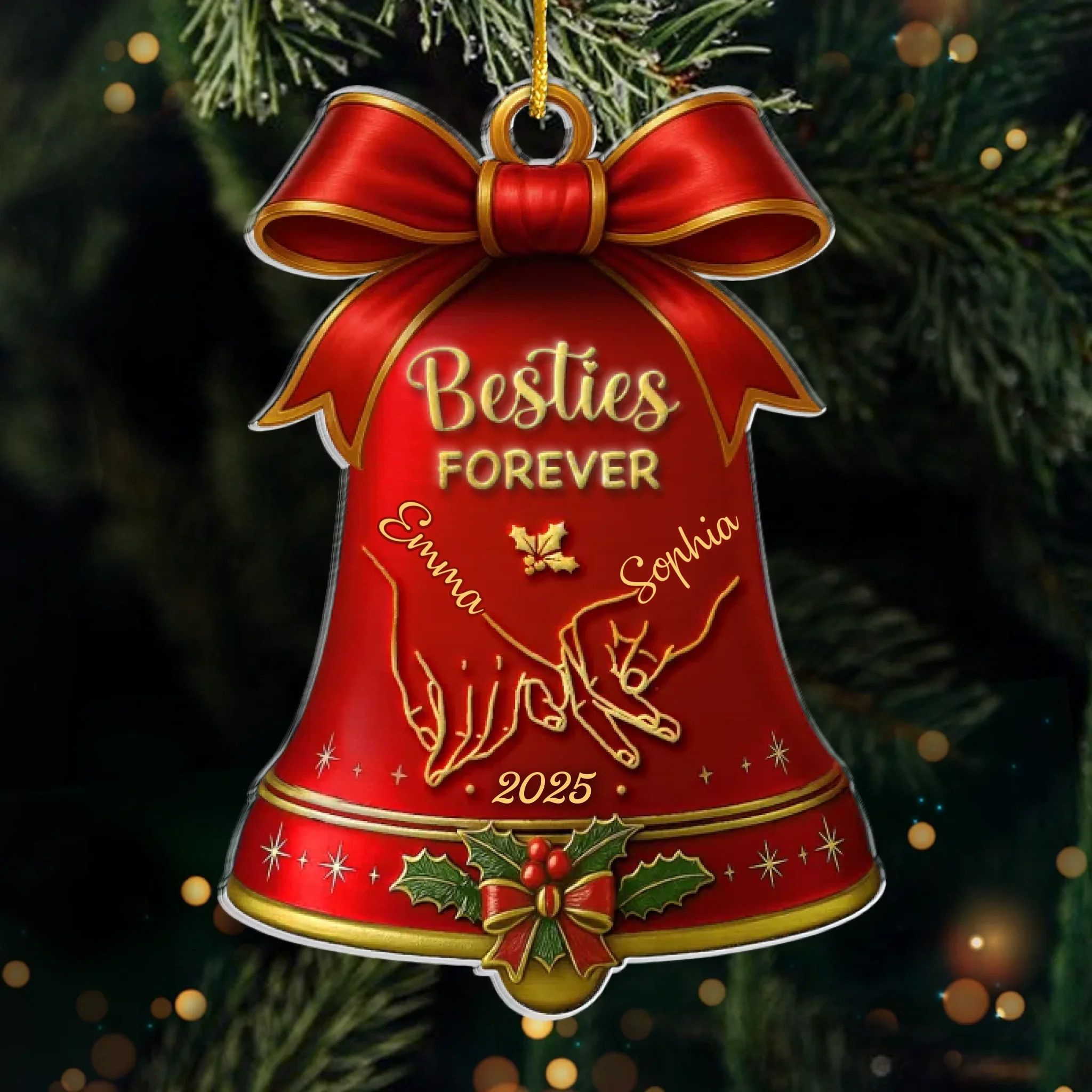 Custom Acrylic Ornament - Personalized Best Friend Christmas Birthday Gifts For Women, Besties, Sisters, BFF - Bestie Joy Glows This Christmas - Robaser