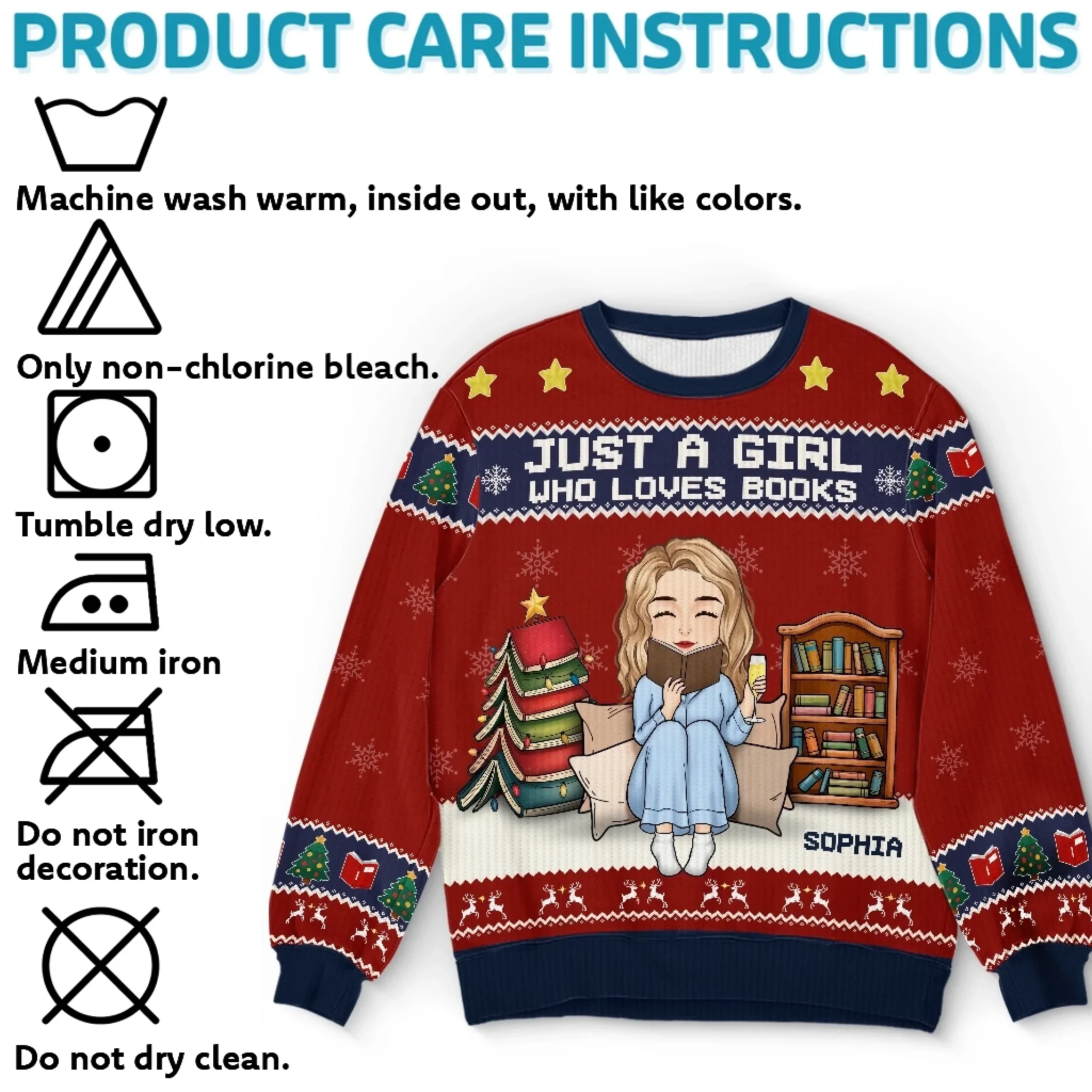 Custom Unisex Ugly Sweatshirt - Personalized  Christmas Bookish Gifts For Book Lovers, Bookworms, Readers - All I Want Are Books - Robaser