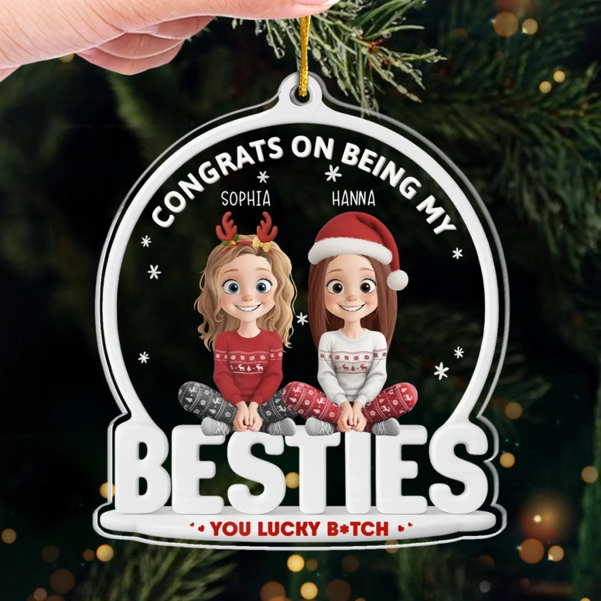 Custom Acrylic Ornament - Personalized Christmas Best Friend Birthday Gifts For Women, Besties, Sisters, BFF - Congrats On Being My Besties - Robaser