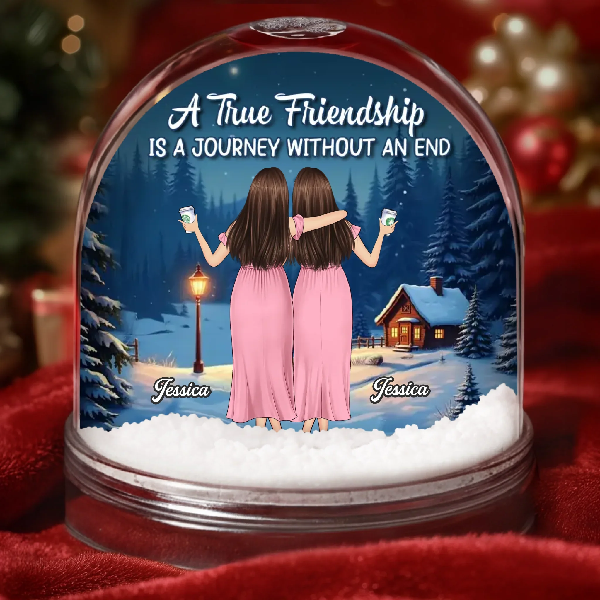 Custom Acrylic Snow Globe - Personalized Best Friend Christmas Birthday Gifts For Women, Besties, Sisters, BFF - Warm Lights Happy Hearts - Robaser