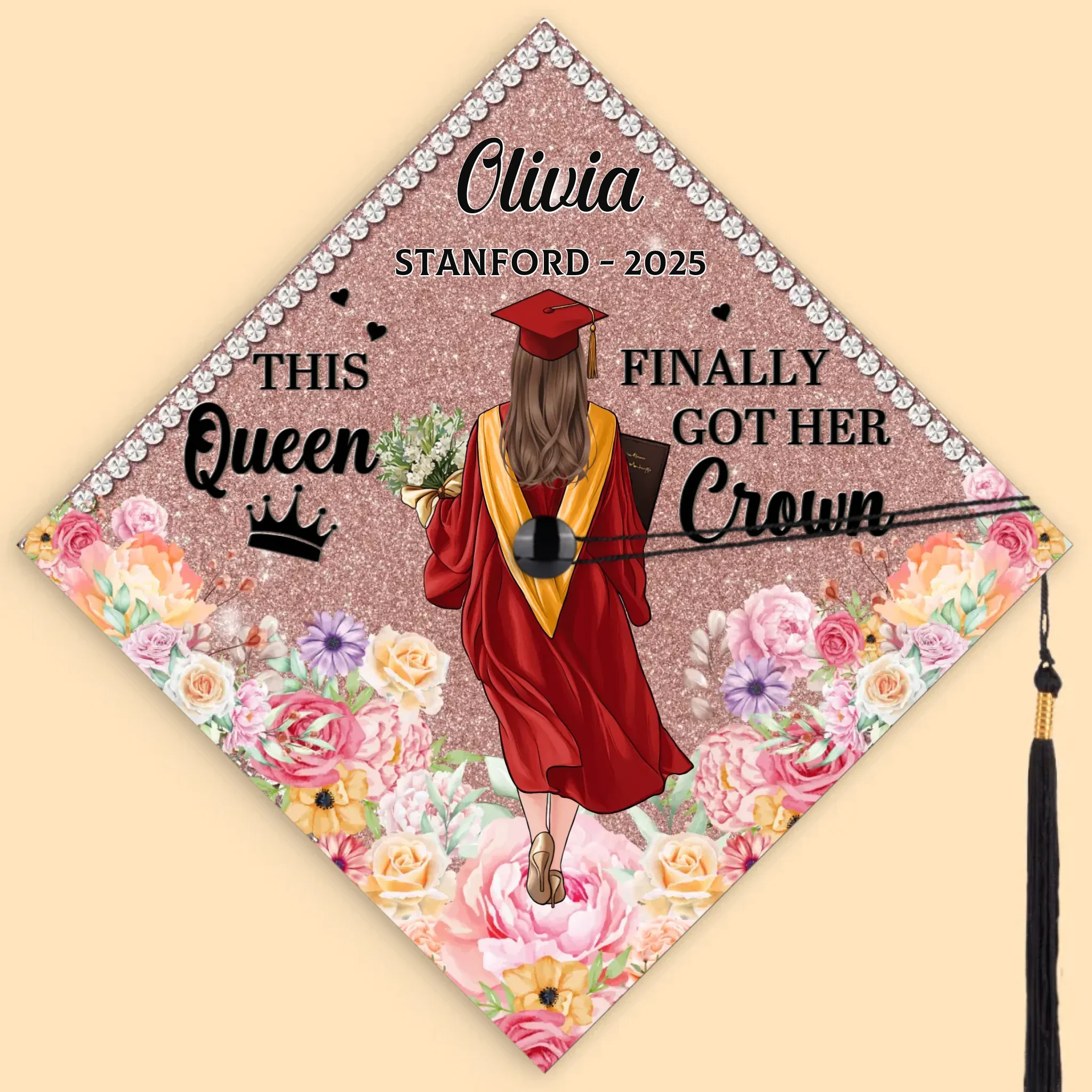 This Queen Finally Got Her Crown - Family Personalized Custom Graduation Cap - Graduation Gift For Family Members, Siblings, Brothers, Sisters - Robaser
