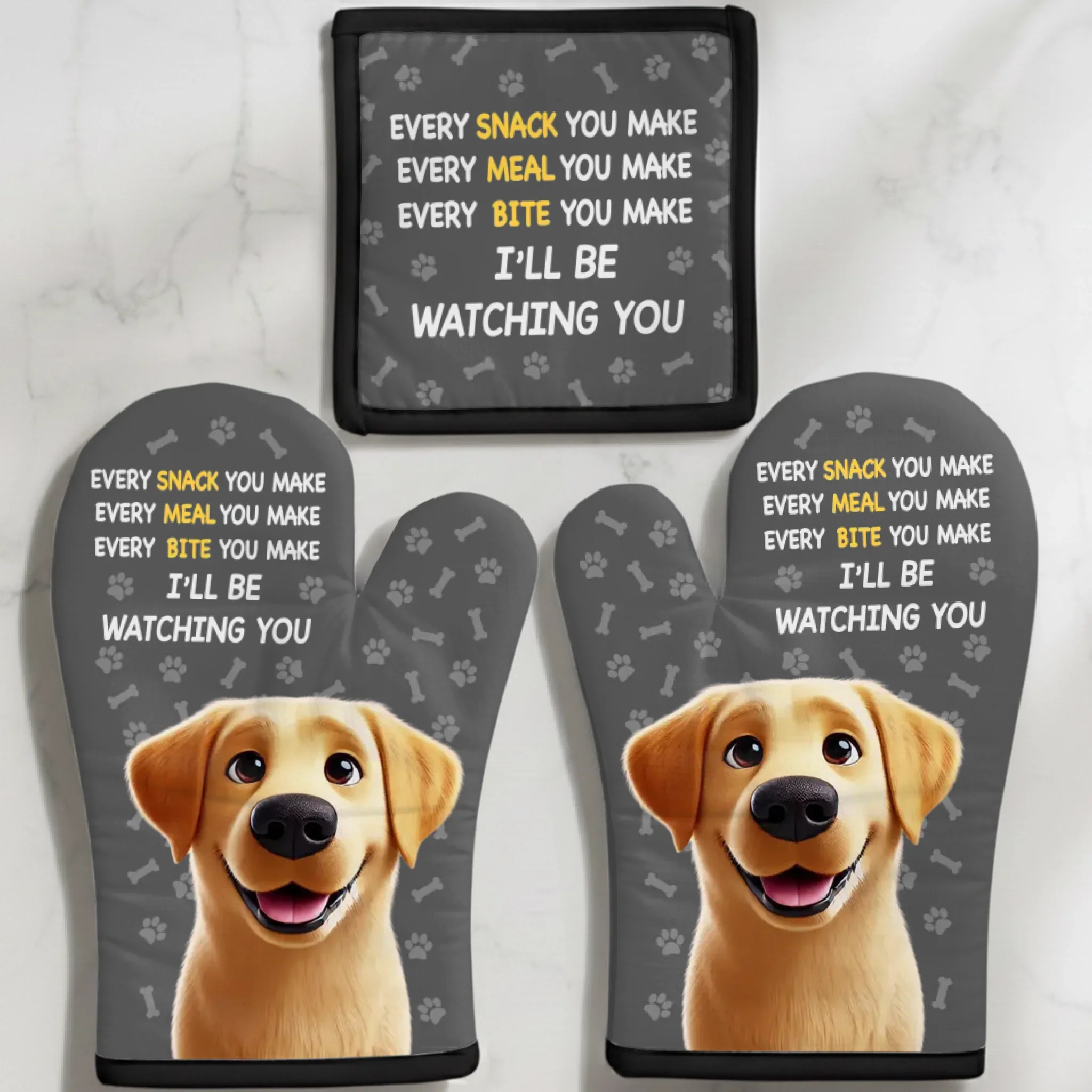 Custom Oven Mitt And Pot Holder Set - Personalized Christmas Birthday Gifts For Mom, Grandma, Dog Cat Lovers - Love Is Furry And Endless - Robaser