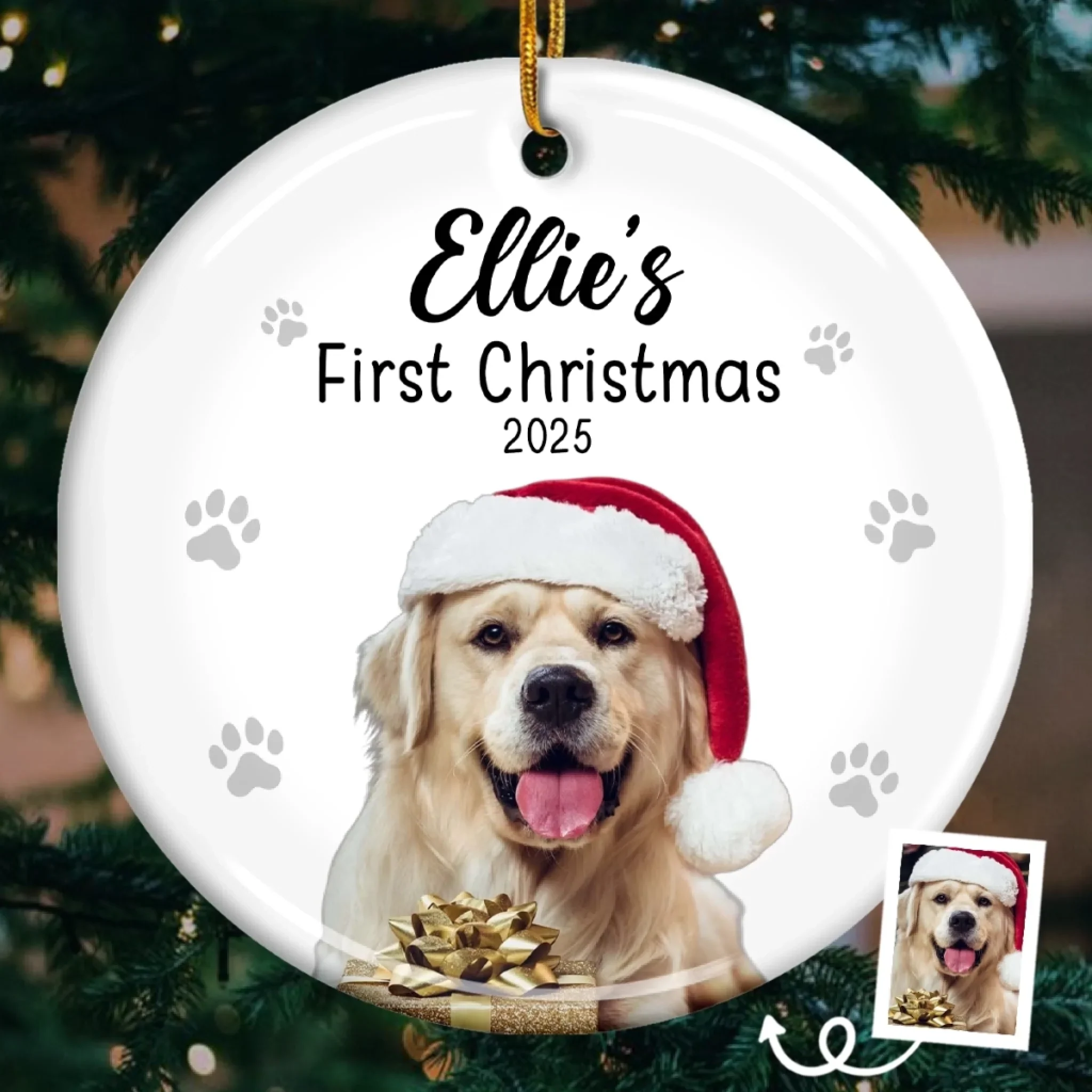 Custom Photo First Christmas Pet Ceramic Ornament - Personalized Christmas Birthday Gifts For Dog Lovers, Cat Lovers, Pet Dad And Mom, New Pet Ornament - Our First Fur Christmas - Robaser