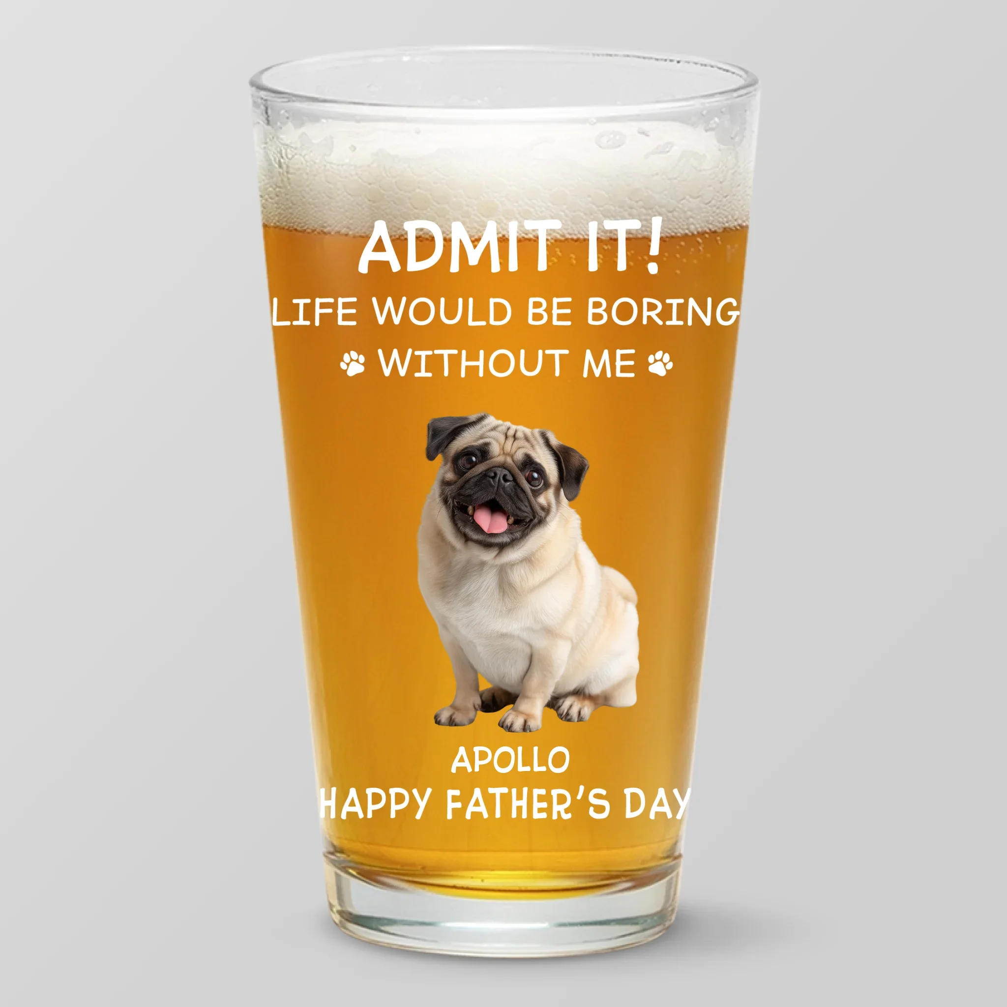 Custom Photo Pet Me, Feed Me, Love Me - Dog & Cat Personalized Custom Beer Glass - Father's Day, Gift For Pet Owners, Pet Lovers - Robaser