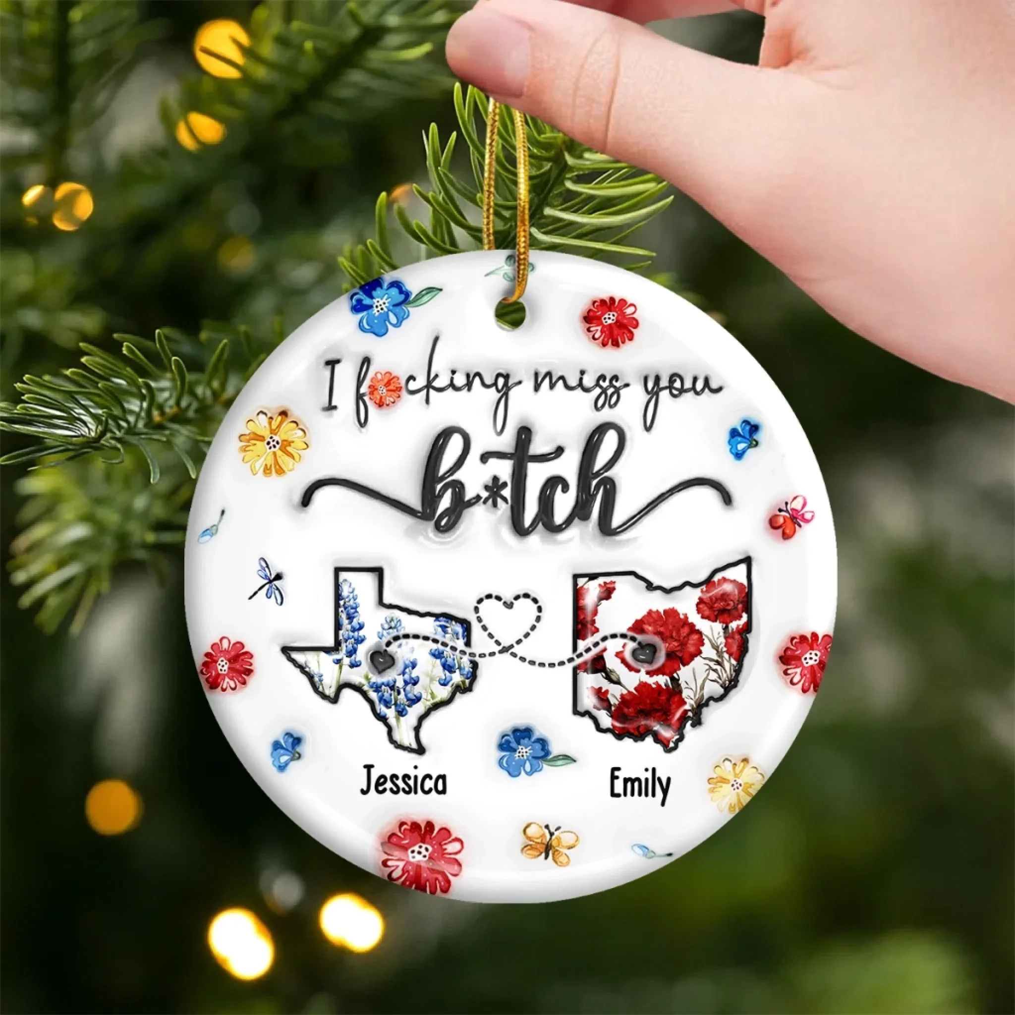 Custom Long Distance Ceramic Ornament - Personalized Best Friend Christmas Birthday Gifts For Women, Besties, Sisters, BFF - From State To State, Always My Mate - Robaser