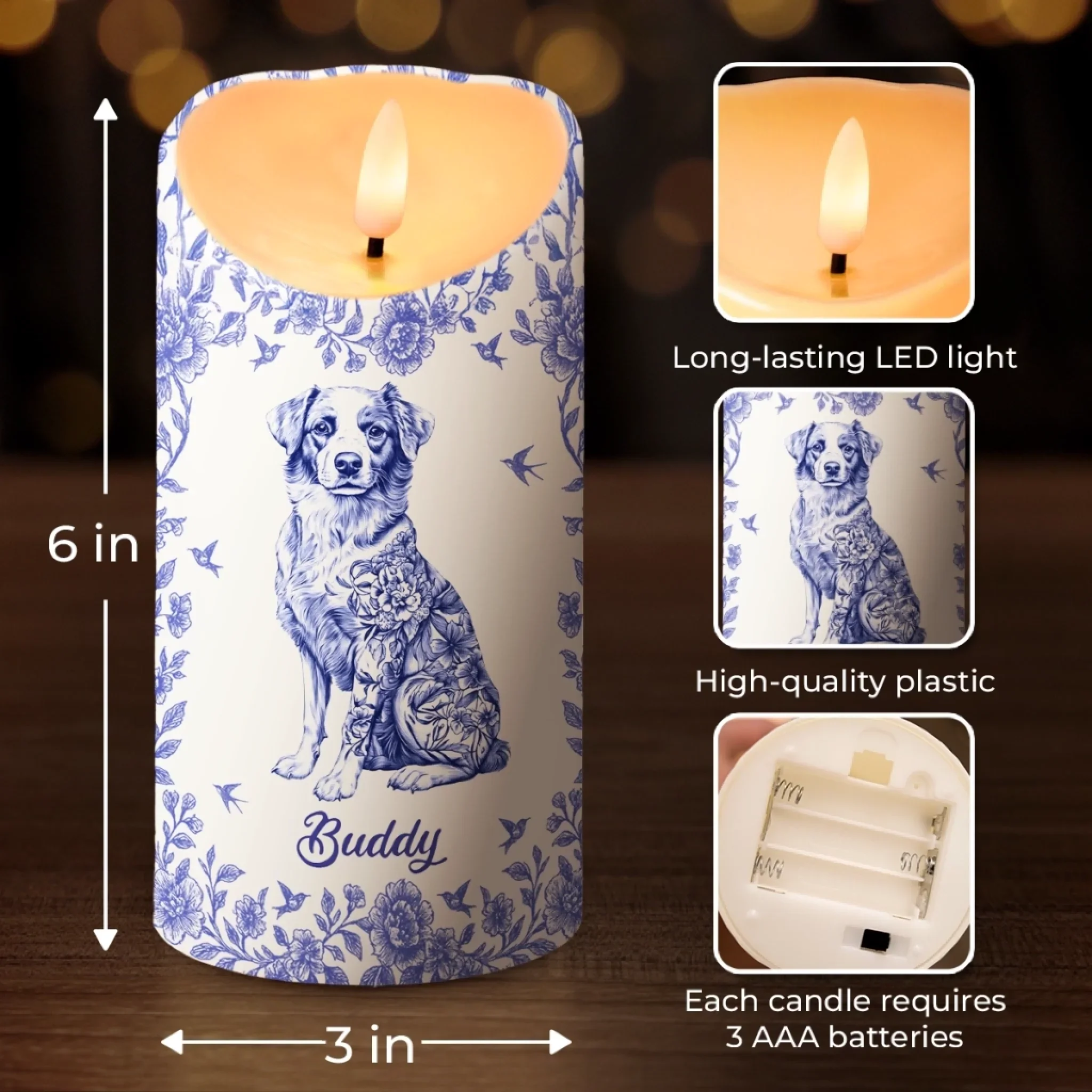 Custom LED Candle - Personalized Birthday Gifts For Dog Lovers, Dog Dad And Mom - Your Furry Friend Shines - Robaser