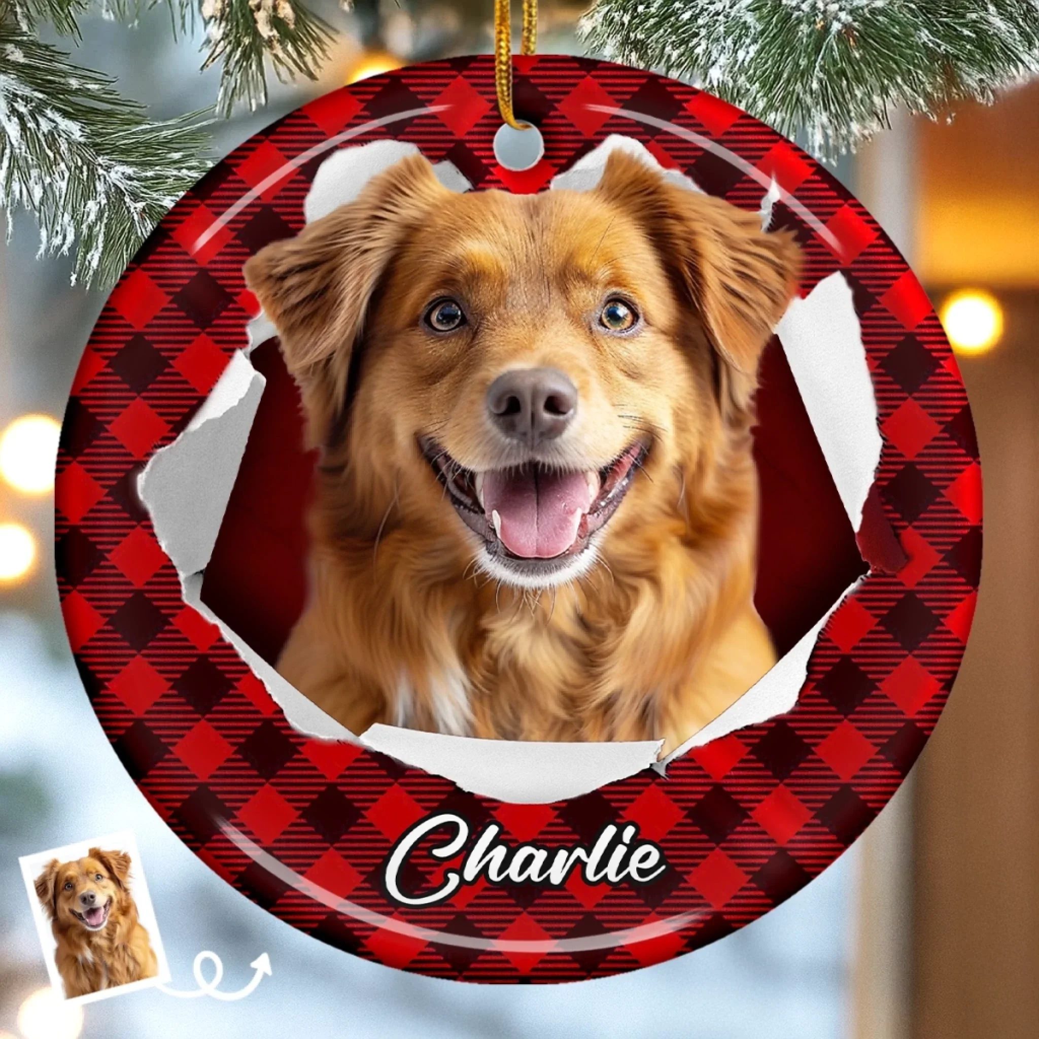 Custom Photo Ceramic Ornament - Personalized Christmas Birthday Gifts For Dog Cat Lovers, Dog Dad And Mom, Cat Owners - Tails Wag, Hearts Glow - Robaser