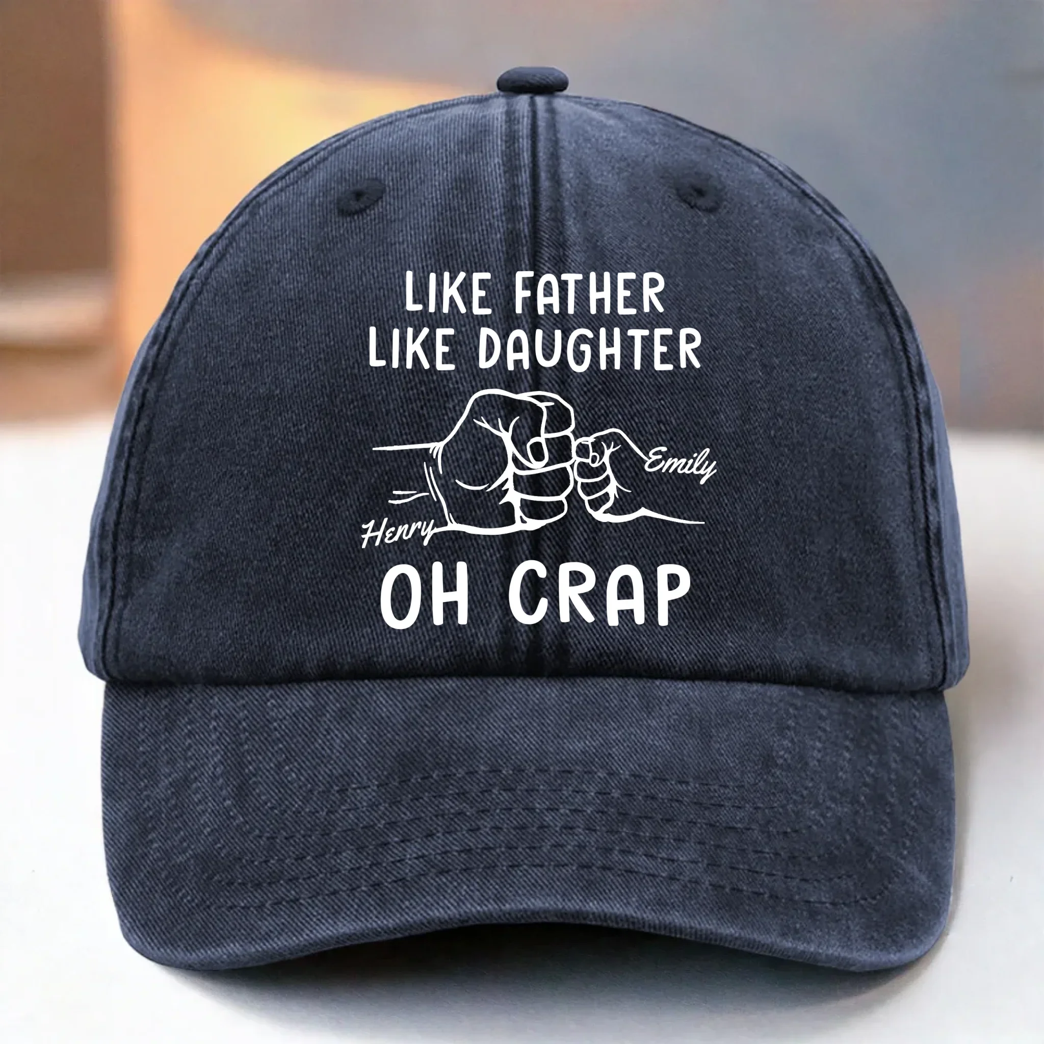 Matching Genes, Matching Mess - Family Personalized Custom Vintage Washed Denim Baseball Cap - Father's Day, Gift For Dad, Daughter - Robaser