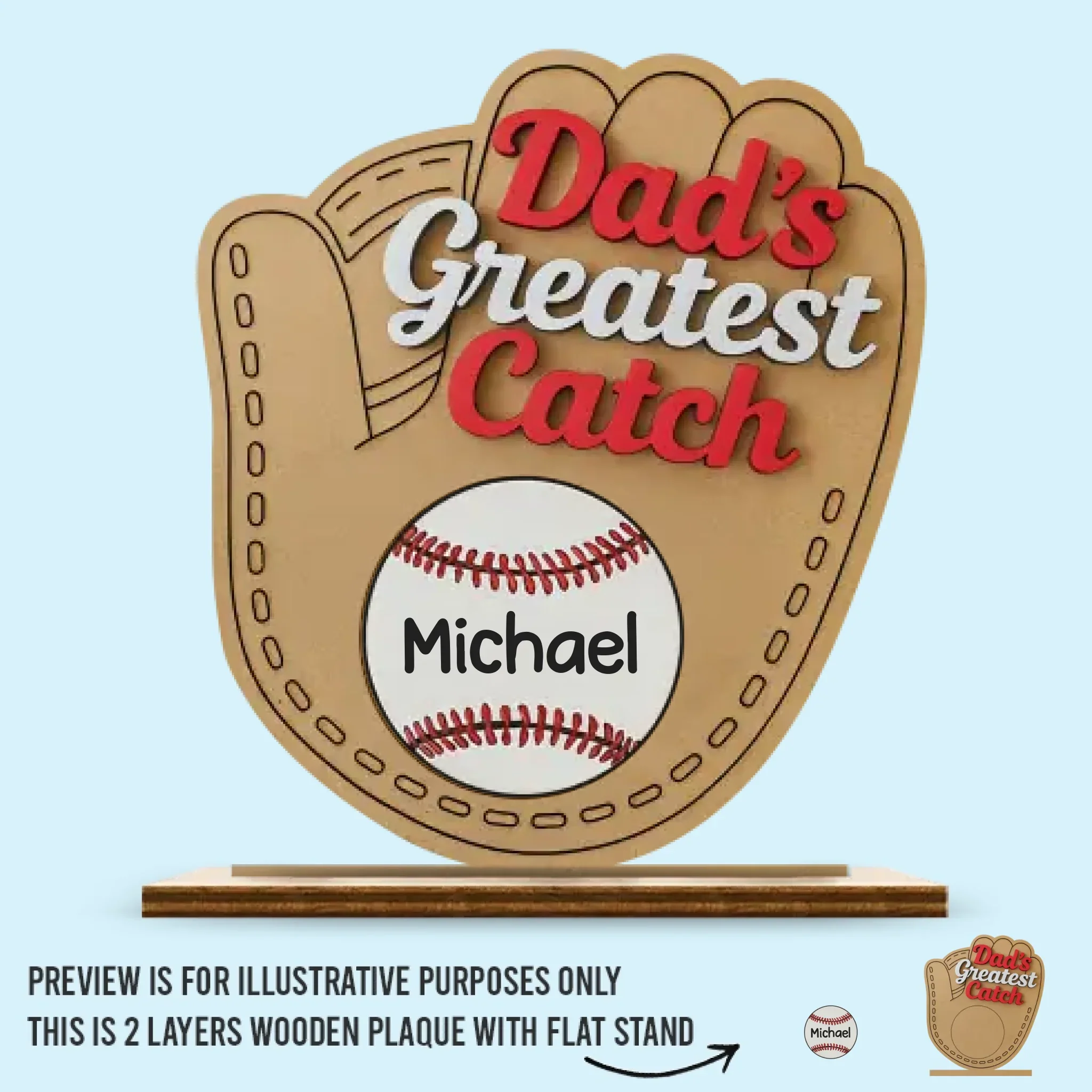 Dad's Greatest Catch - Family Personalized Custom Shaped 2-Layered Wooden Plaque With Flat Stand - Father's Day, House Warming Gift For Dad, Sport Lovers, Sport Players - Robaser