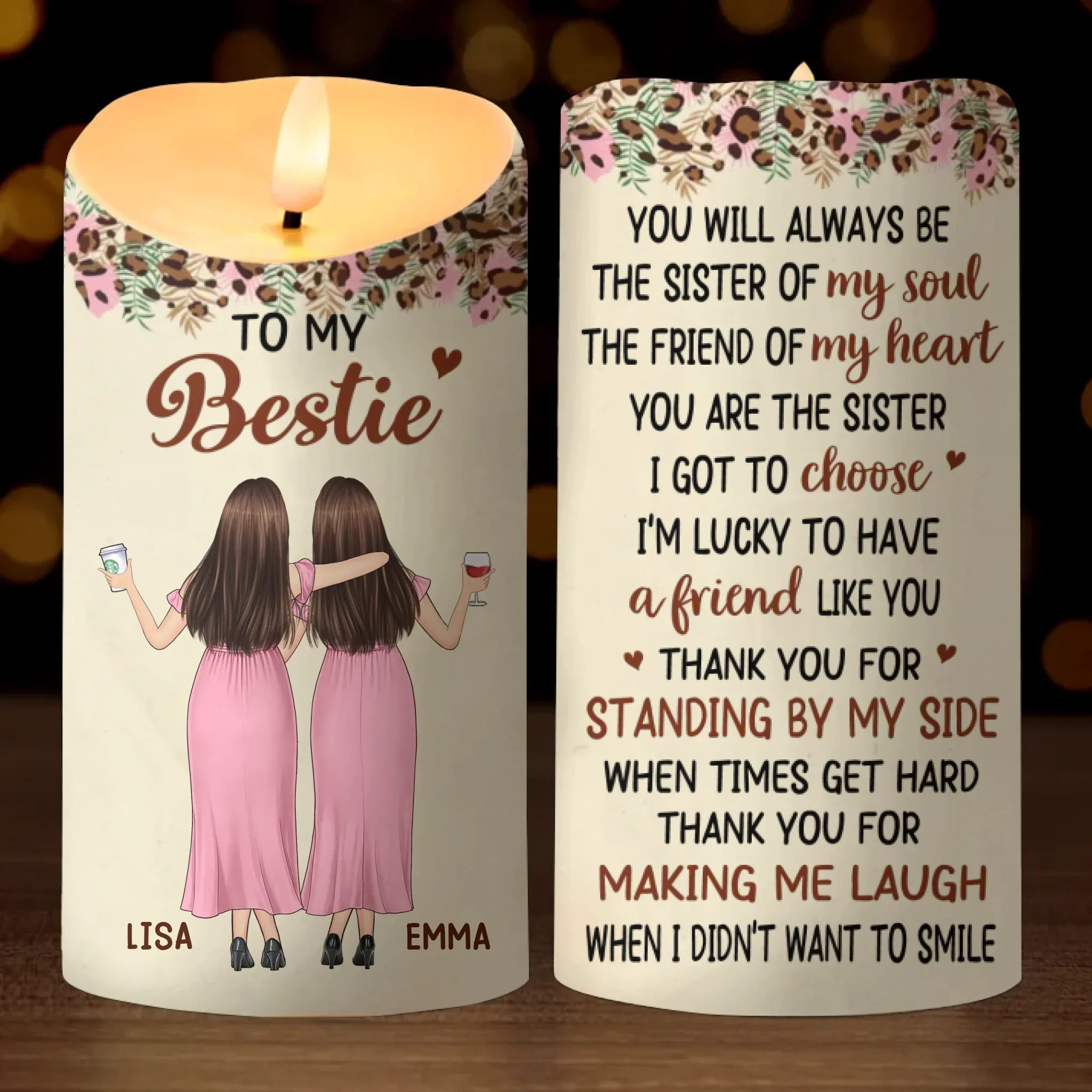 Custom LED Candle - Personalized Best Friend Birthday Gifts For Women, Besties, Sisters, BFF - Bestie Moments Last A Lifetime - Robaser