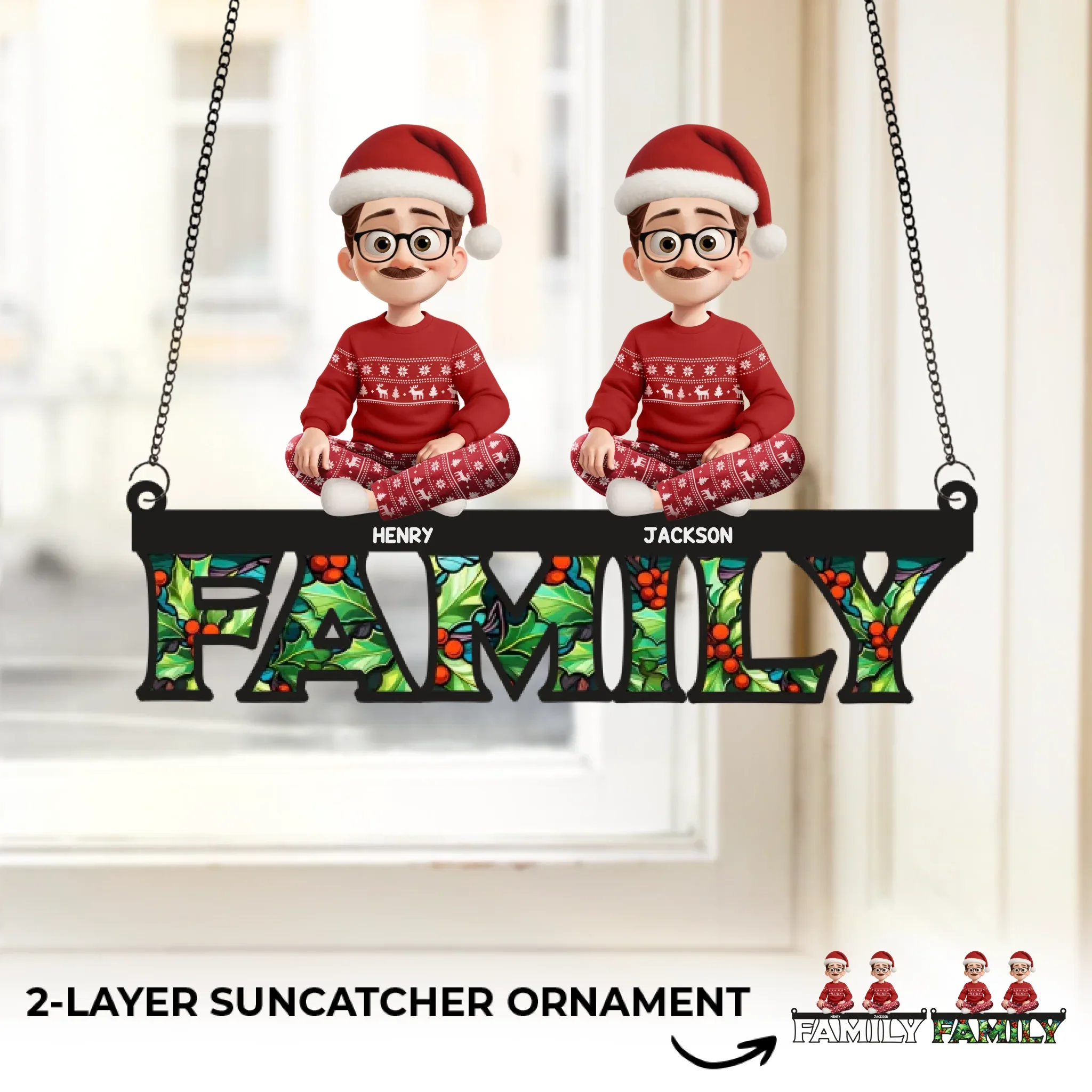 Custom Window Hanging Suncatcher Ornament - Personalized Christmas Birthday Gifts For Family, Dog Cat Lovers - Joyful Hearts Warm Every Christmas - Robaser