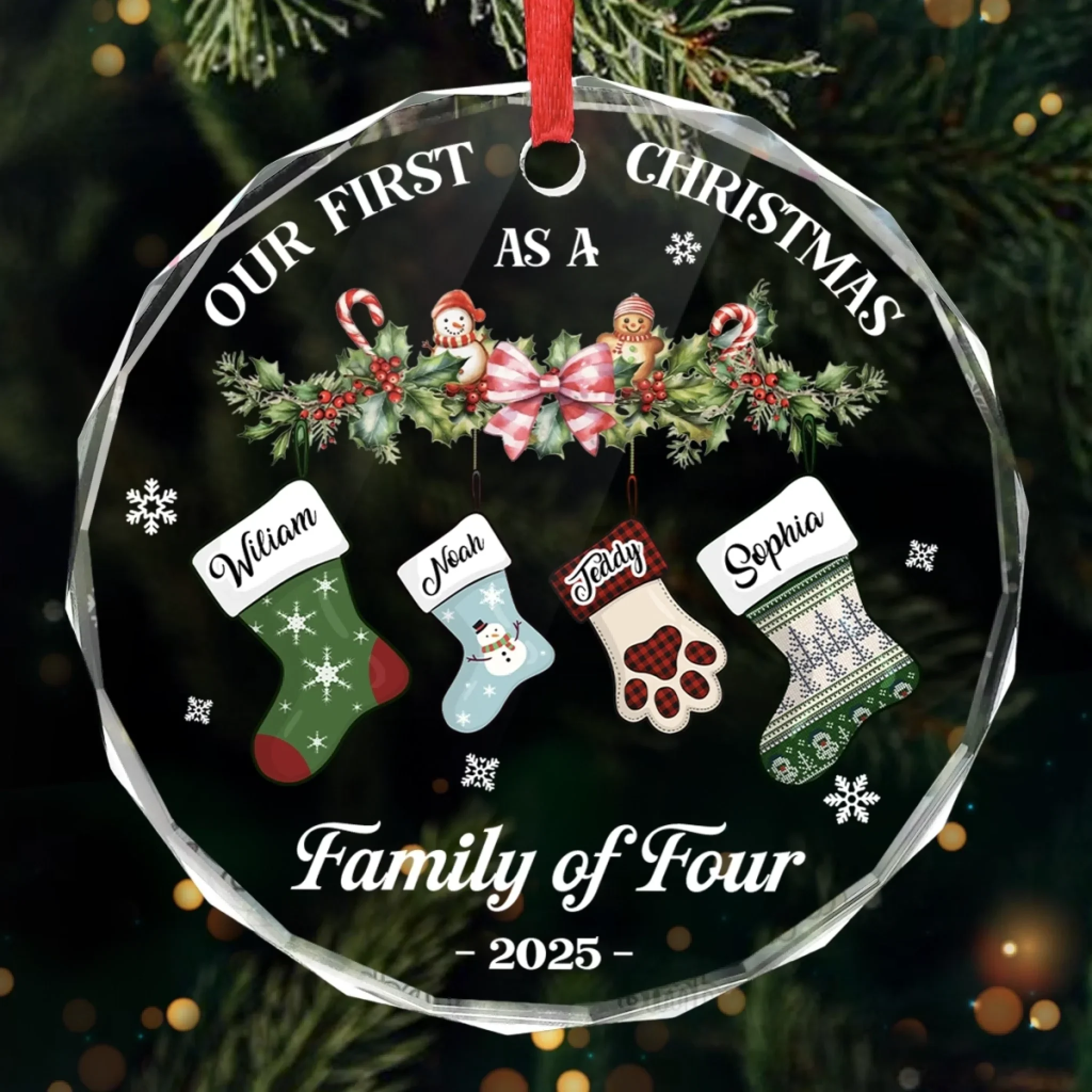 Custom Circle Glass Ornament - Personalized Christmas Birthday Gifts For Mom, Dad, Kids - Our First Christmas Together - Robaser