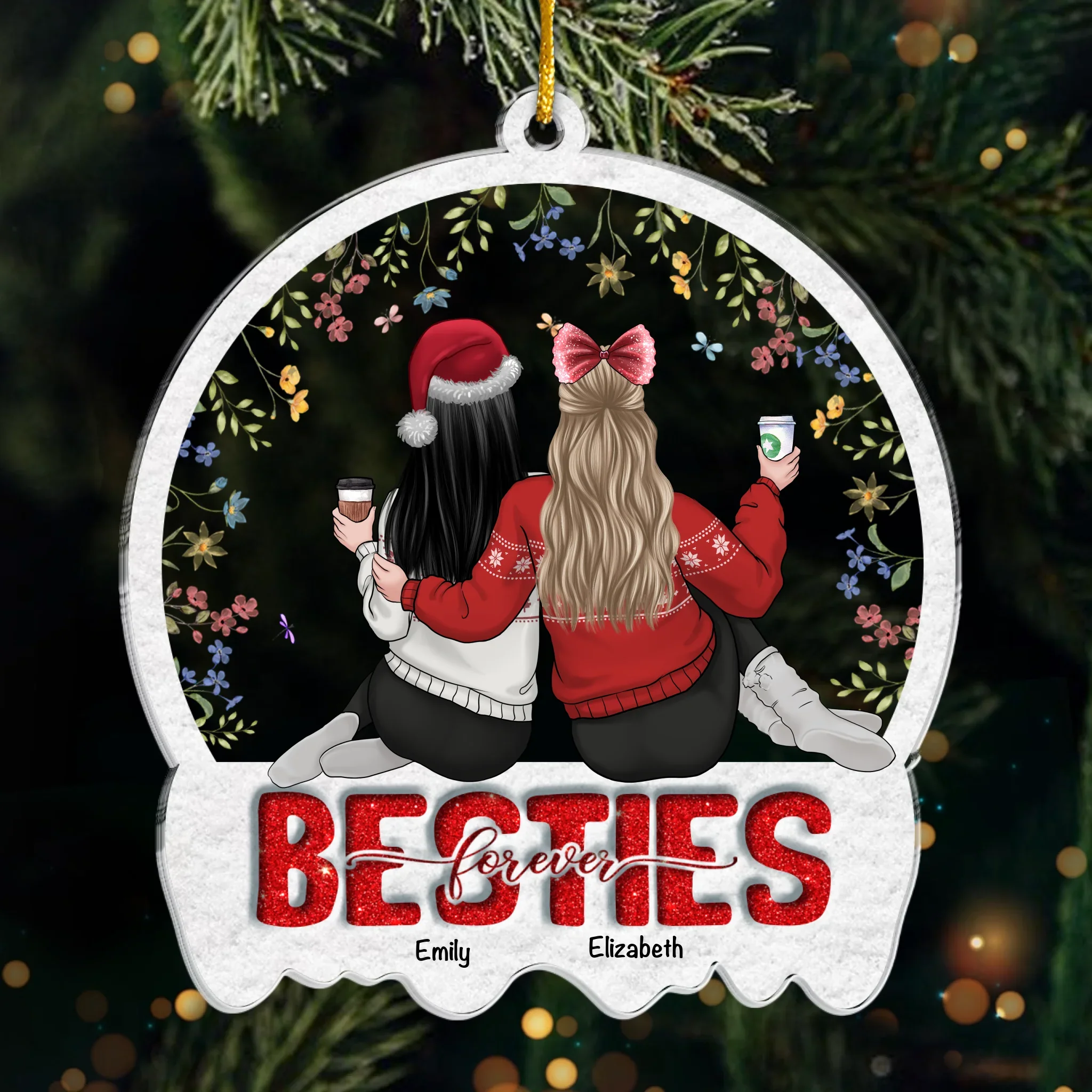 Custom Acrylic Ornament - Personalized Christmas Best Friend Birthday Gifts For Women, Besties, Sisters, BFF - Through Years We Shine Stronger - Robaser
