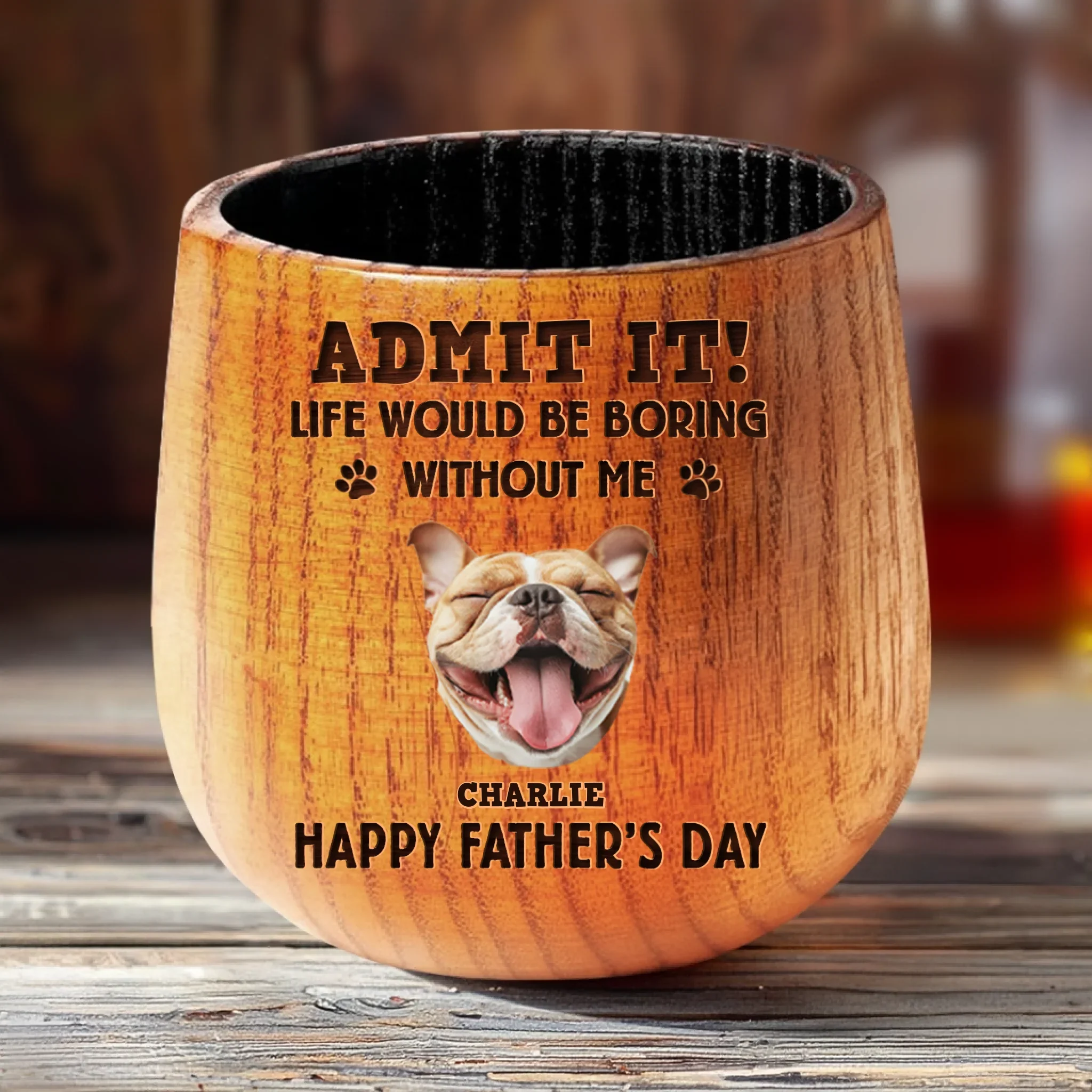 Custom Photo Dog Dad Vibes Only - Dog & Cat Personalized Custom Wooden Whiskey Glass - Father's Day, Gift For Pet Owners, Pet Lovers - Robaser